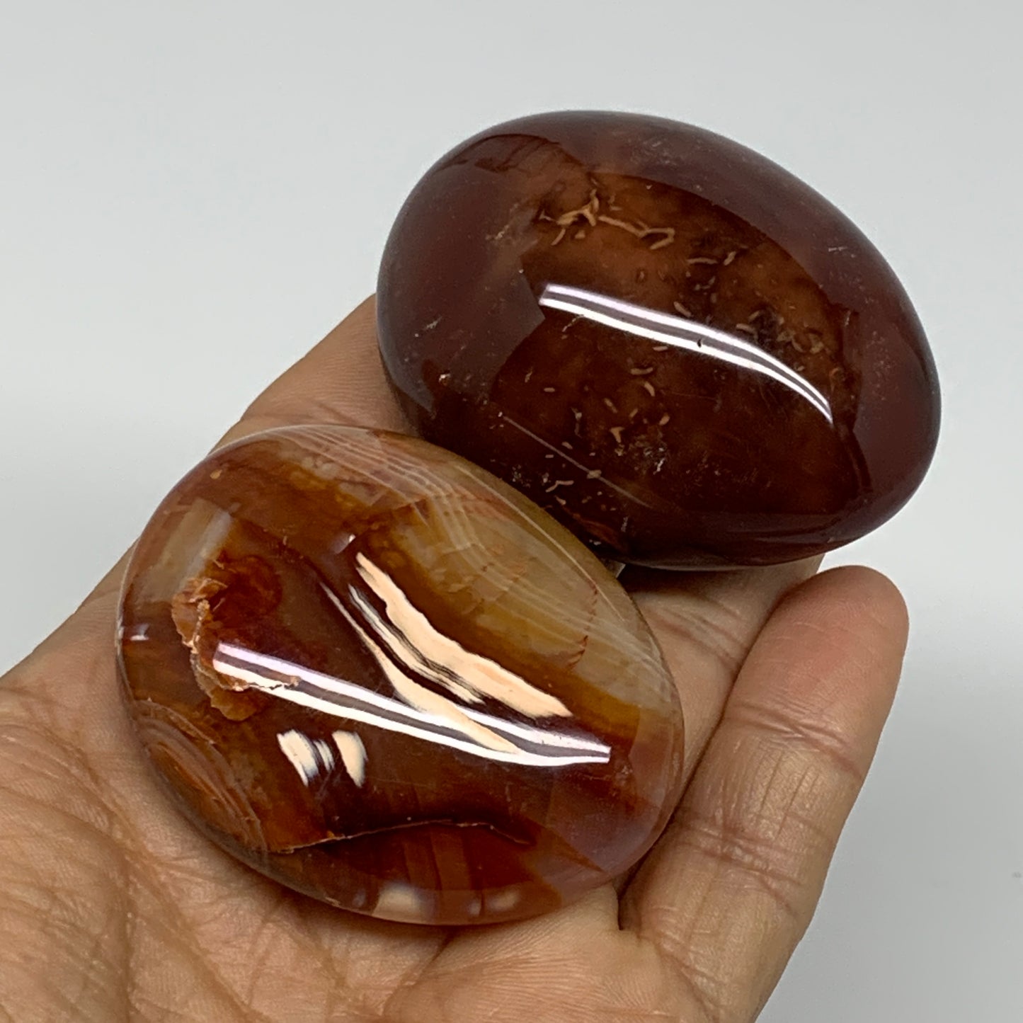 164.8g, 2.1"-2.2", 2pcs, Red Carnelian Palm-Stone Gem Crystal Polished, B37597