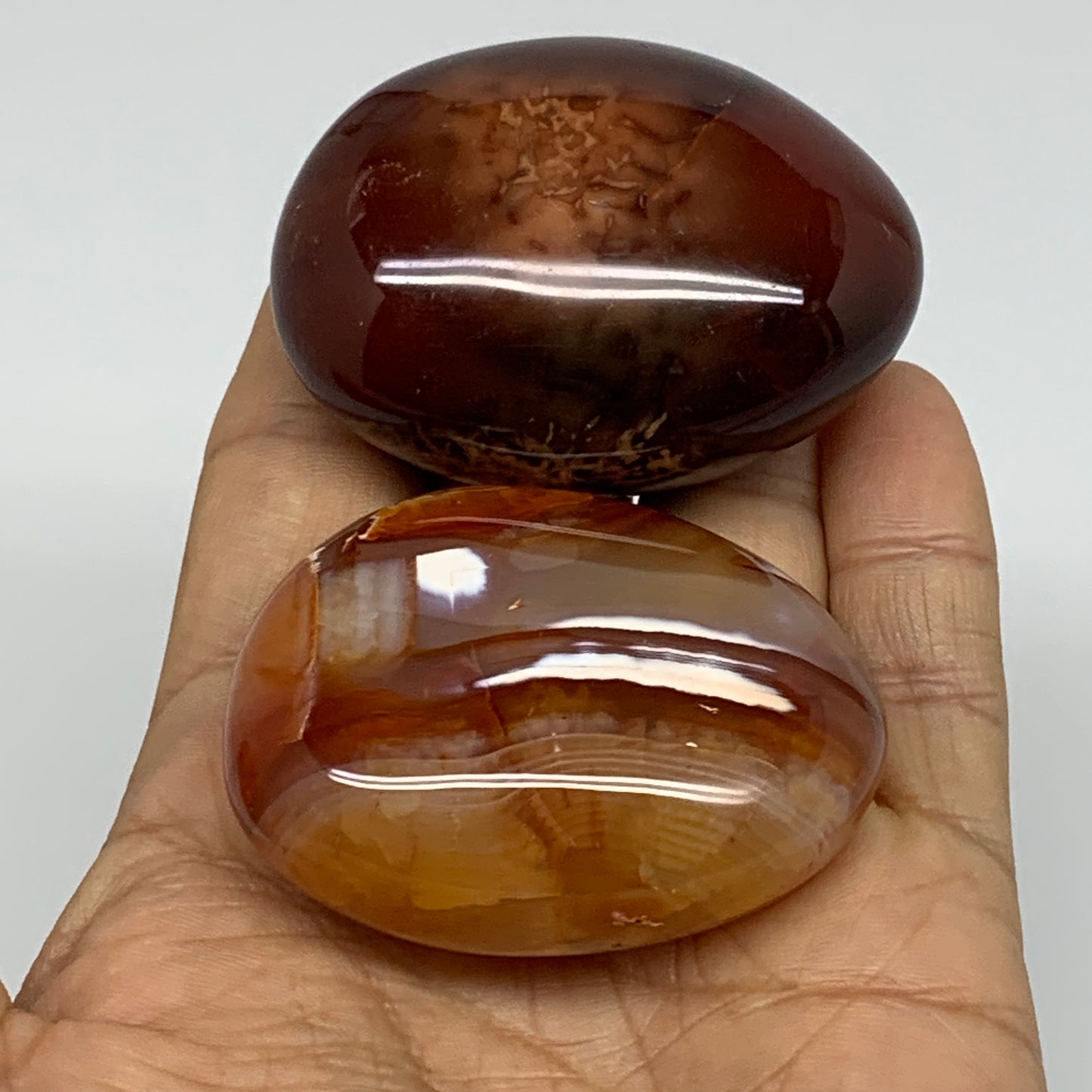 164.8g, 2.1"-2.2", 2pcs, Red Carnelian Palm-Stone Gem Crystal Polished, B37597