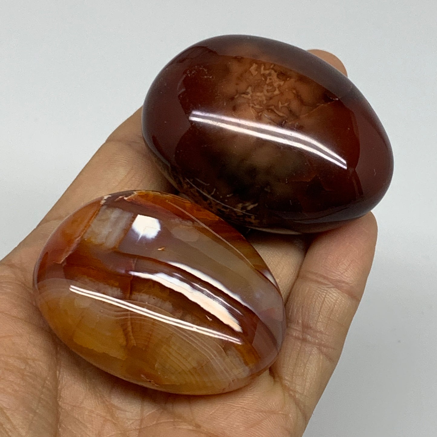 164.8g, 2.1"-2.2", 2pcs, Red Carnelian Palm-Stone Gem Crystal Polished, B37597
