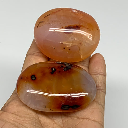 185g, 2"-2.5", 2pcs, Red Carnelian Palm-Stone Gem Crystal Polished, B37598
