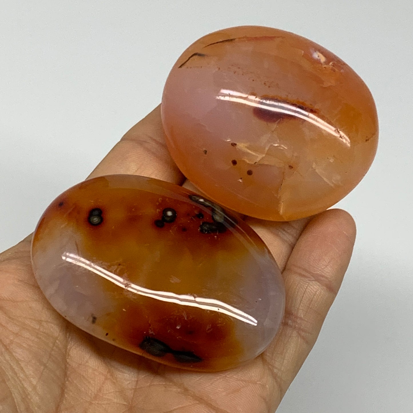 185g, 2"-2.5", 2pcs, Red Carnelian Palm-Stone Gem Crystal Polished, B37598