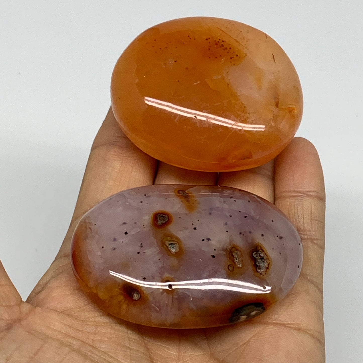 185g, 2"-2.5", 2pcs, Red Carnelian Palm-Stone Gem Crystal Polished, B37598