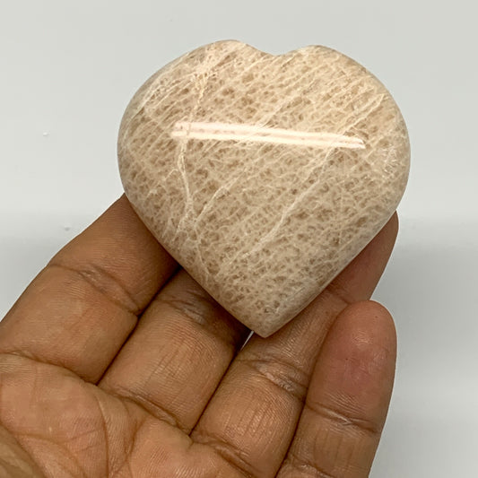 84.3g, 2.1"x2.1"x0.9", Peach Moonstone Heart Crystal Polished Gemstone, B28121