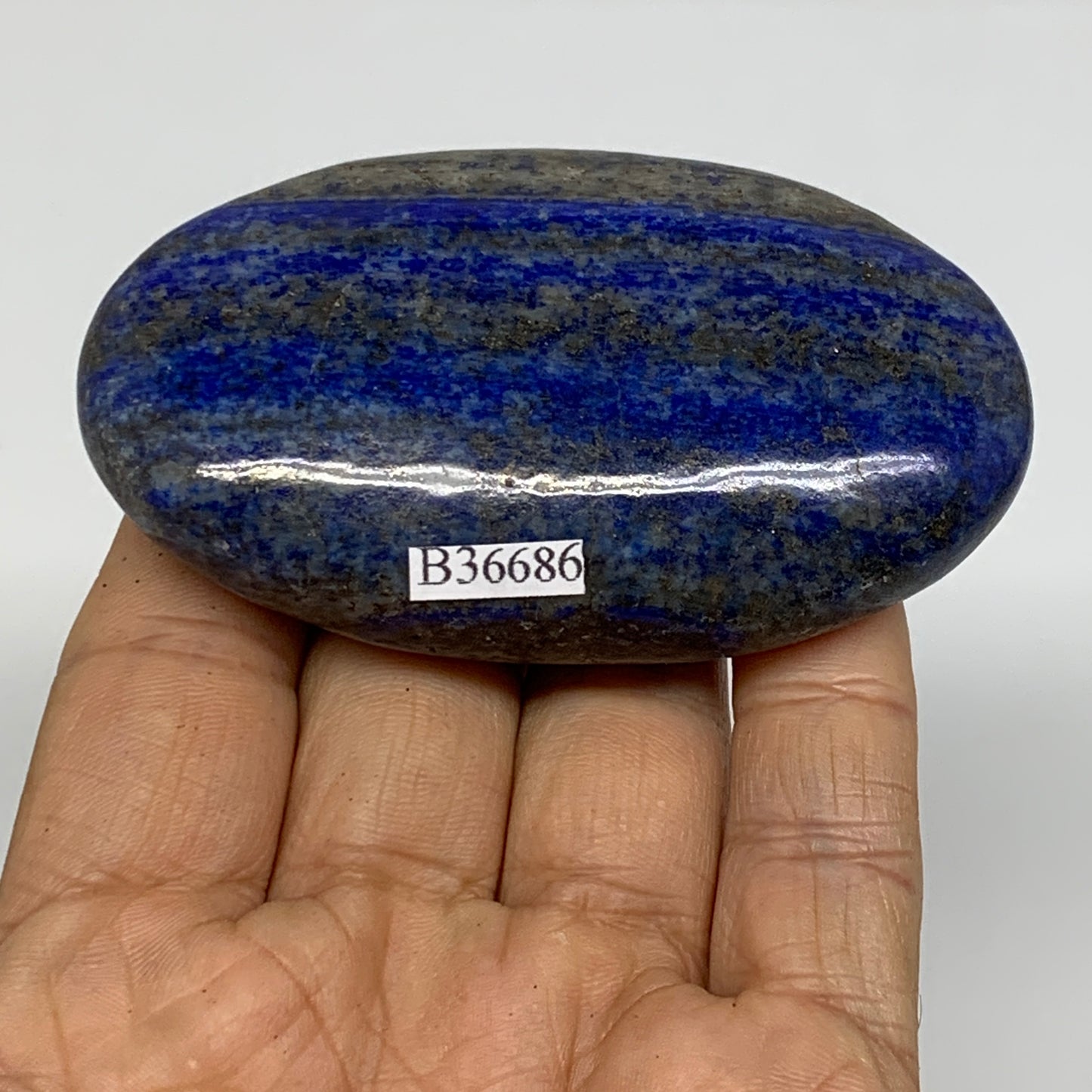 130g, 3"x1.8"x0.8", Natural Lapis Lazuli Palm Stone @Afghanistan, B36686