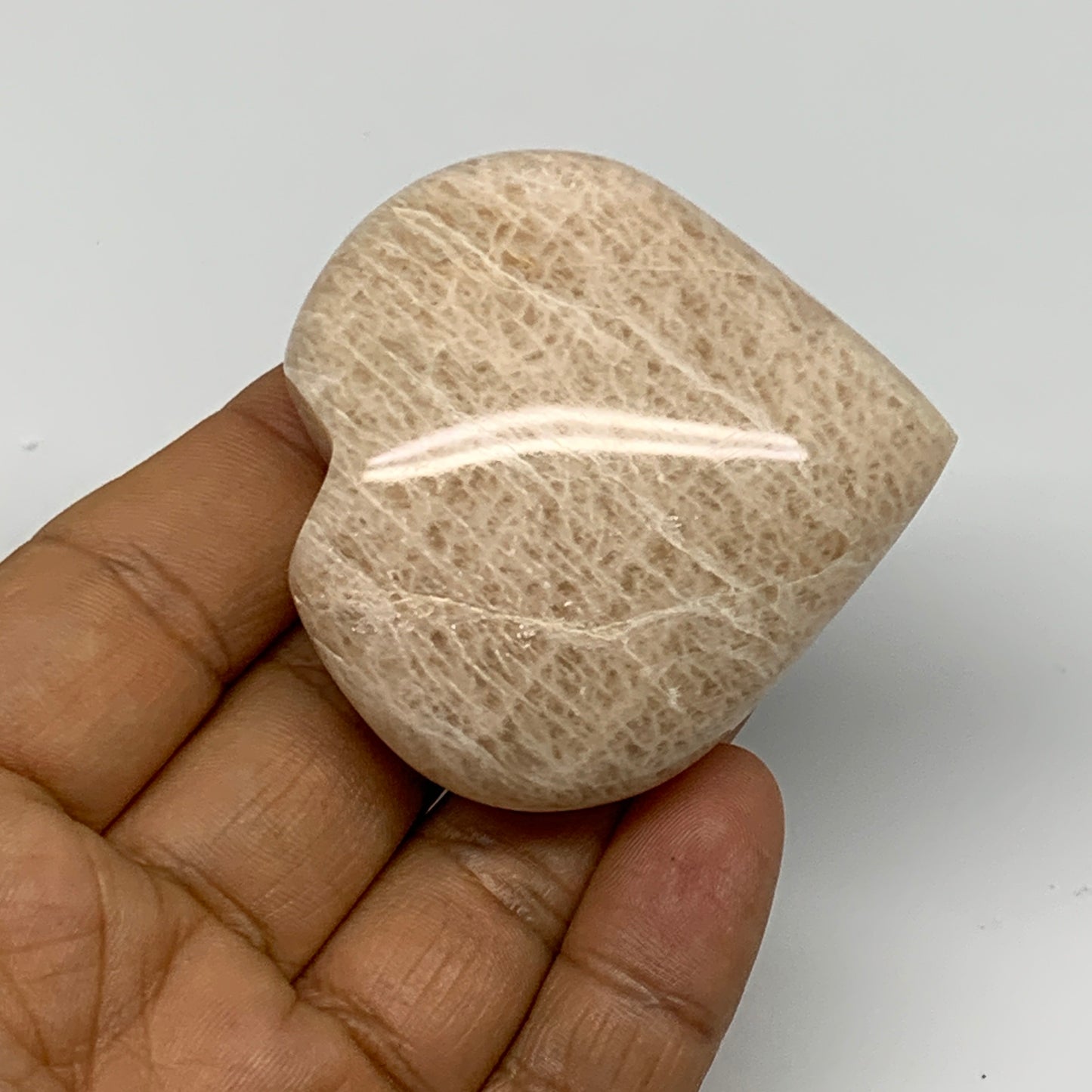 84.3g, 2.1"x2.1"x0.9", Peach Moonstone Heart Crystal Polished Gemstone, B28121