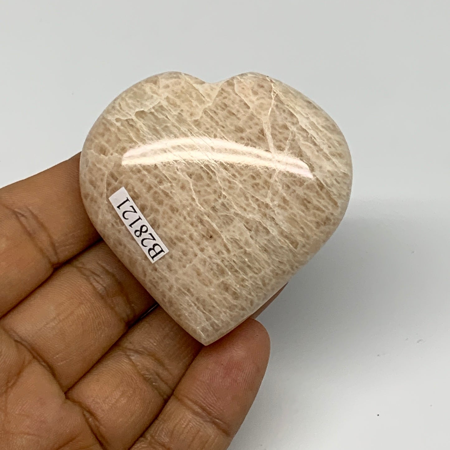 84.3g, 2.1"x2.1"x0.9", Peach Moonstone Heart Crystal Polished Gemstone, B28121