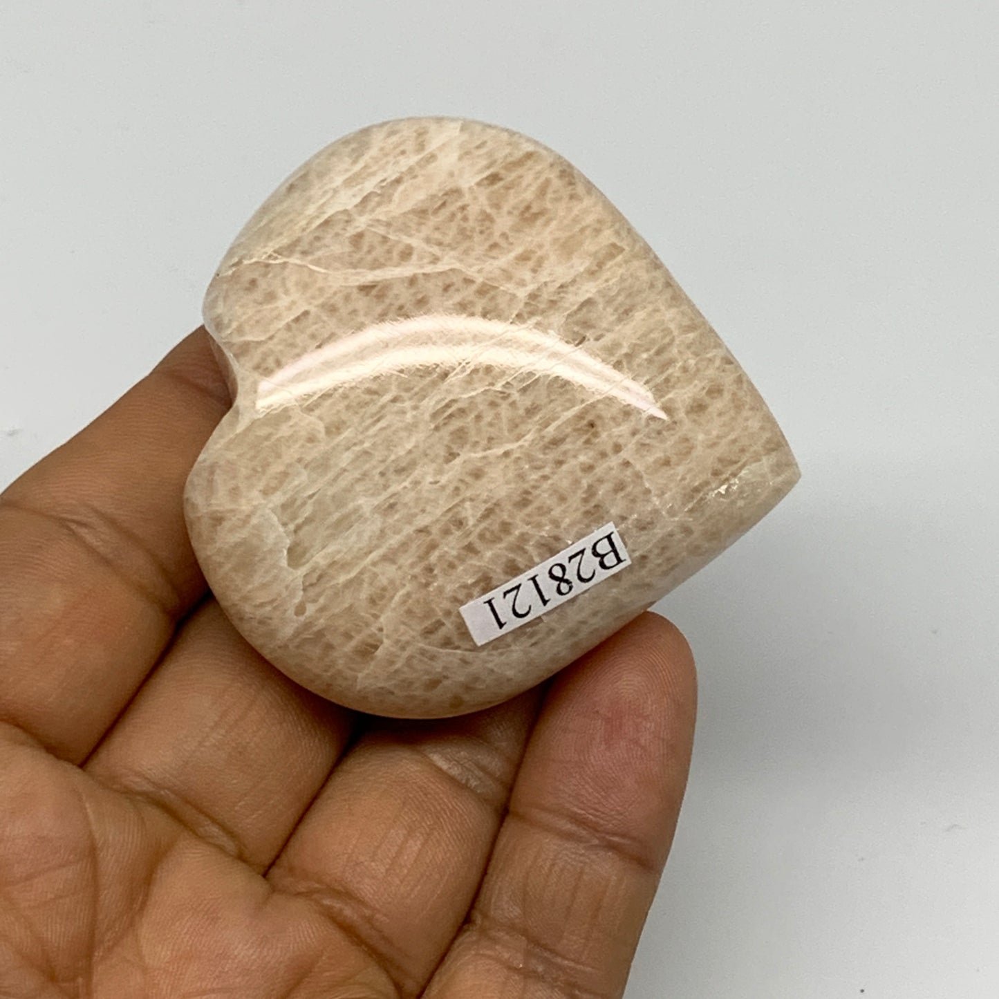 84.3g, 2.1"x2.1"x0.9", Peach Moonstone Heart Crystal Polished Gemstone, B28121