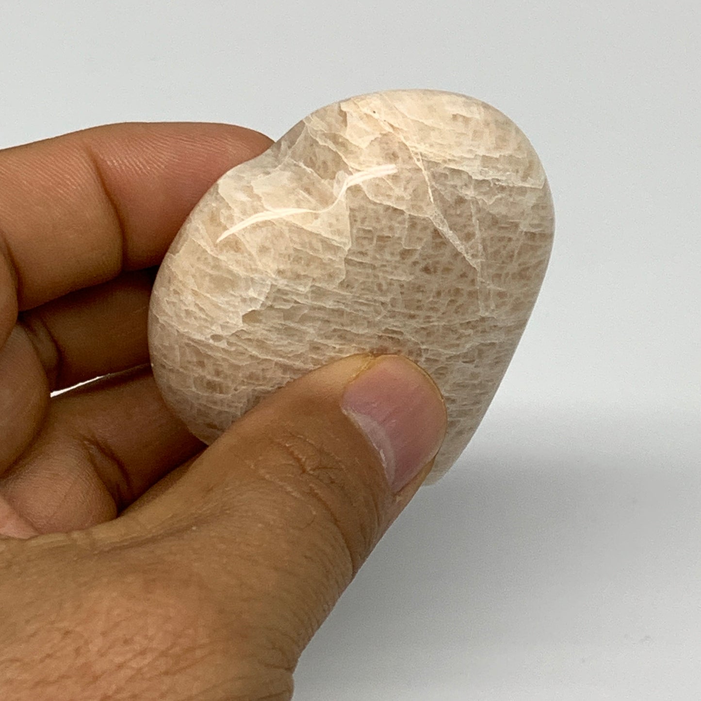 84.3g, 2.1"x2.1"x0.9", Peach Moonstone Heart Crystal Polished Gemstone, B28121
