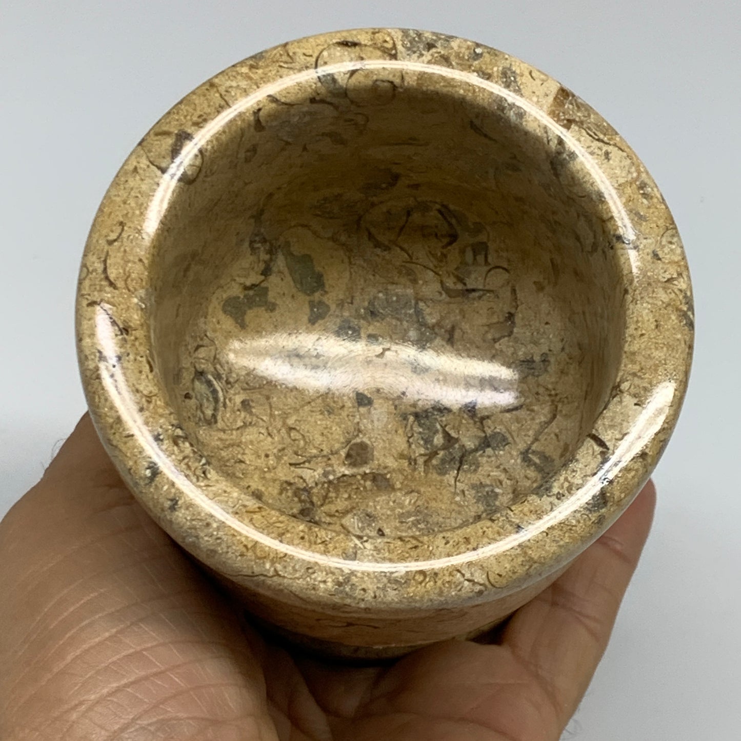 1.2 lbs,  3"x3", Natural Brown Fossils Crystal Pestle and Mortar Handmade, B3255