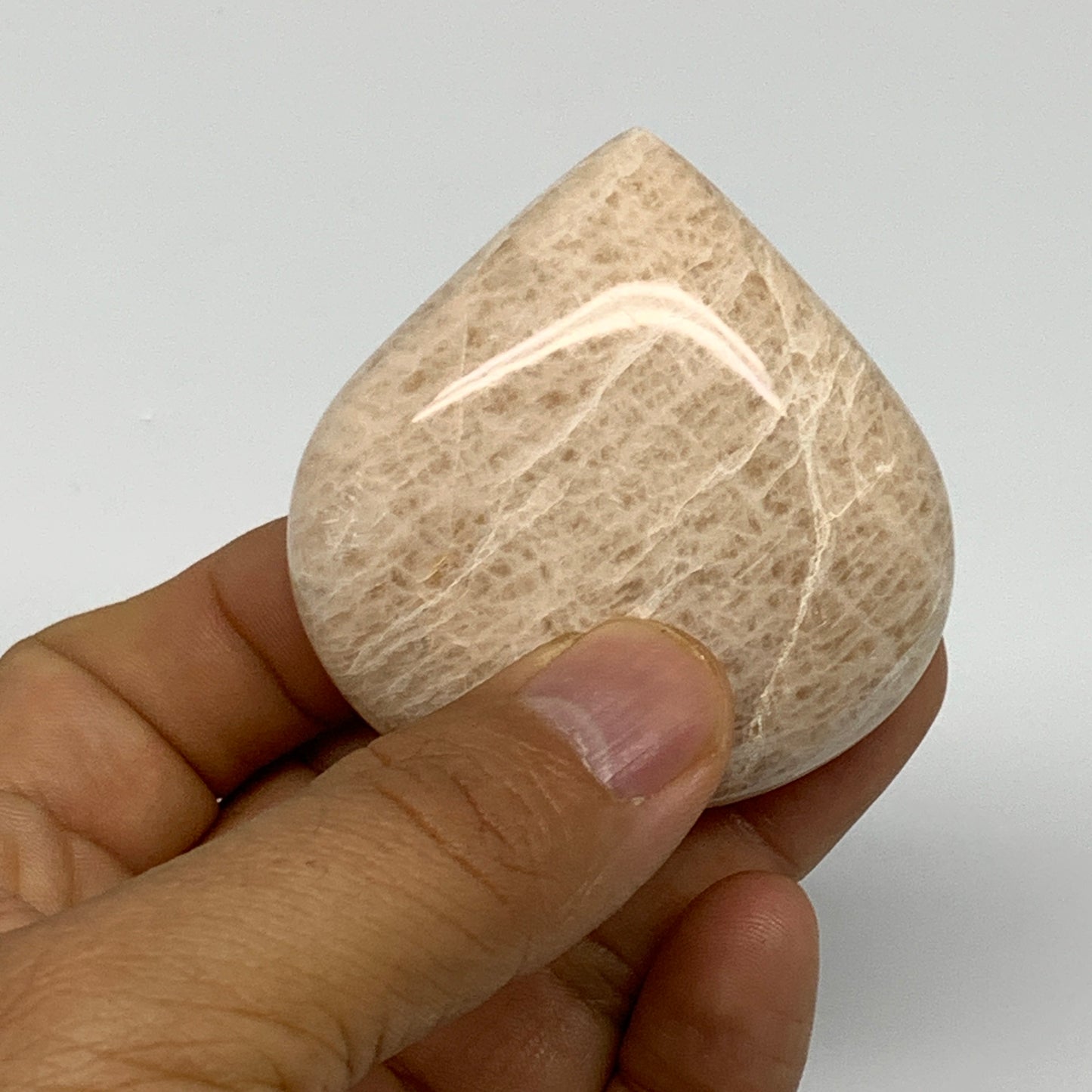 84.3g, 2.1"x2.1"x0.9", Peach Moonstone Heart Crystal Polished Gemstone, B28121