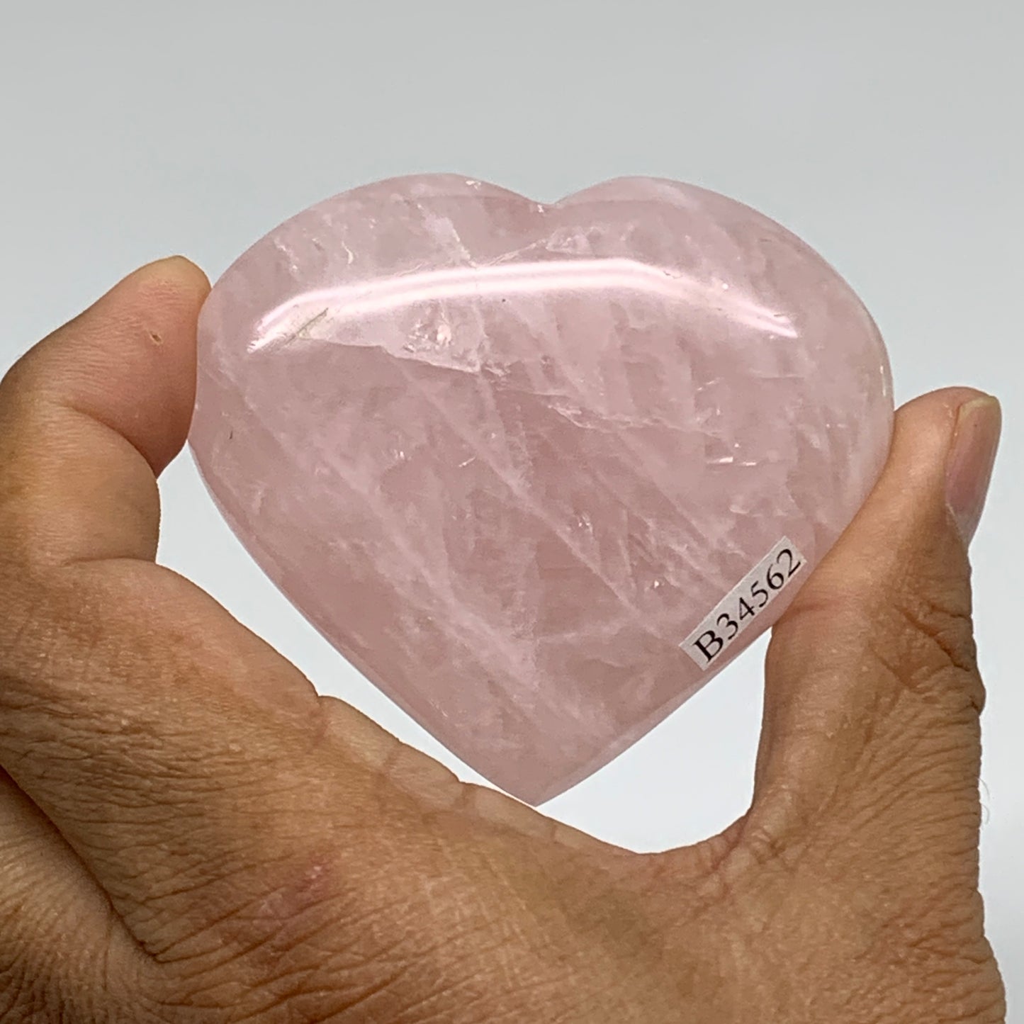 114.4g, 2.2"x2.6"x0.9",  Rose Quartz Heart Healing Crystal @Madagascar, B34562