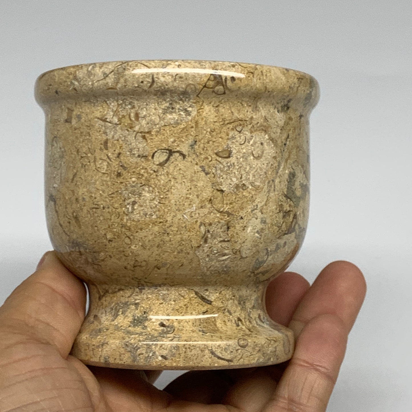 1.2 lbs,  3"x3", Natural Brown Fossils Crystal Pestle and Mortar Handmade, B3255