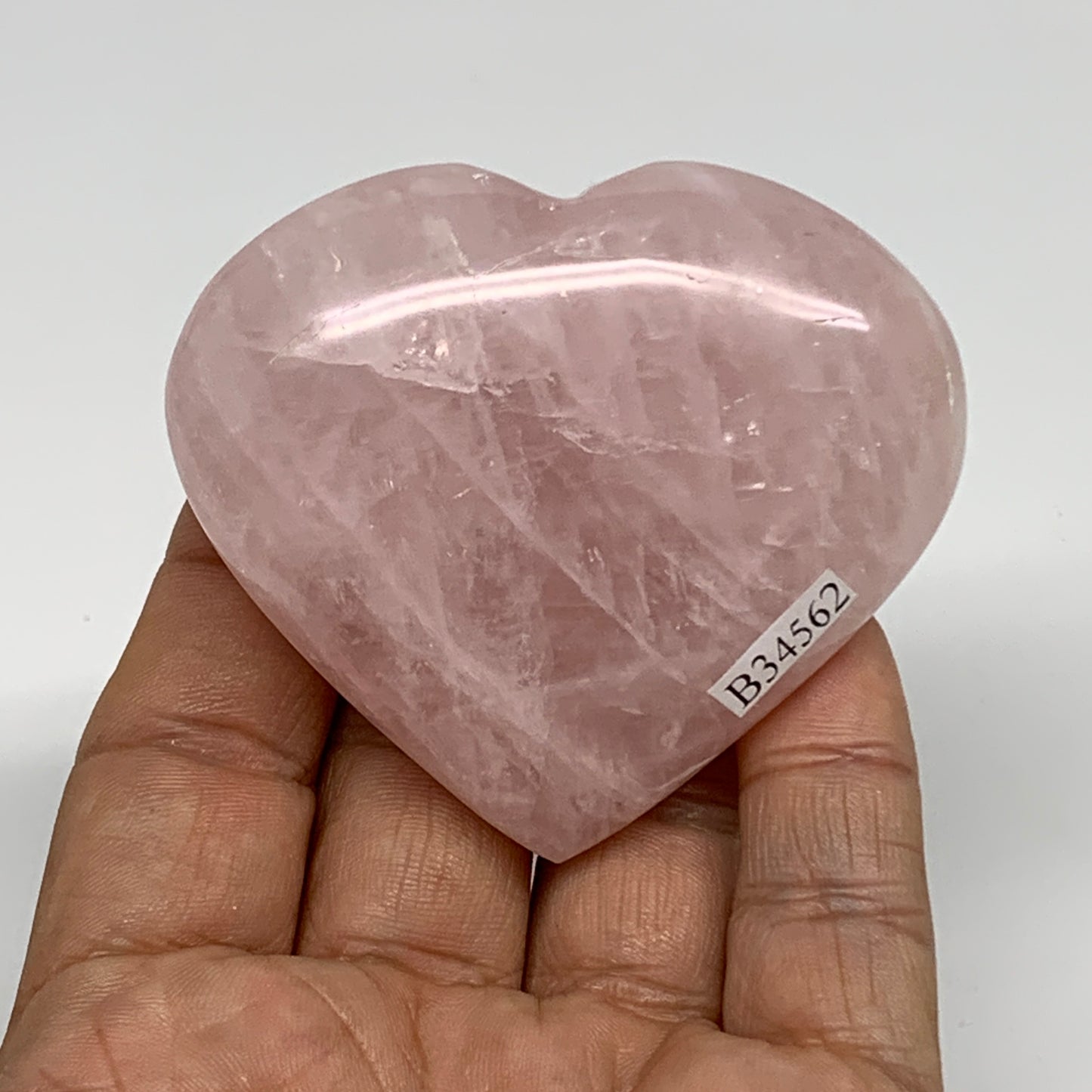 114.4g, 2.2"x2.6"x0.9",  Rose Quartz Heart Healing Crystal @Madagascar, B34562