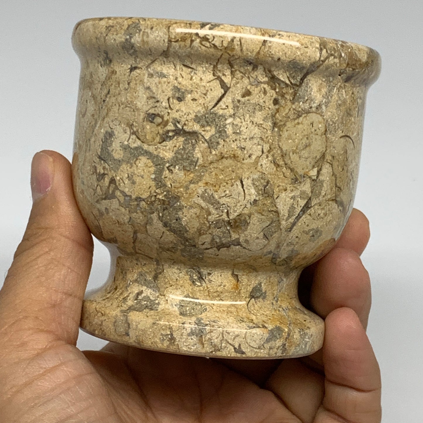 1.2 lbs,  3"x3", Natural Brown Fossils Crystal Pestle and Mortar Handmade, B3255