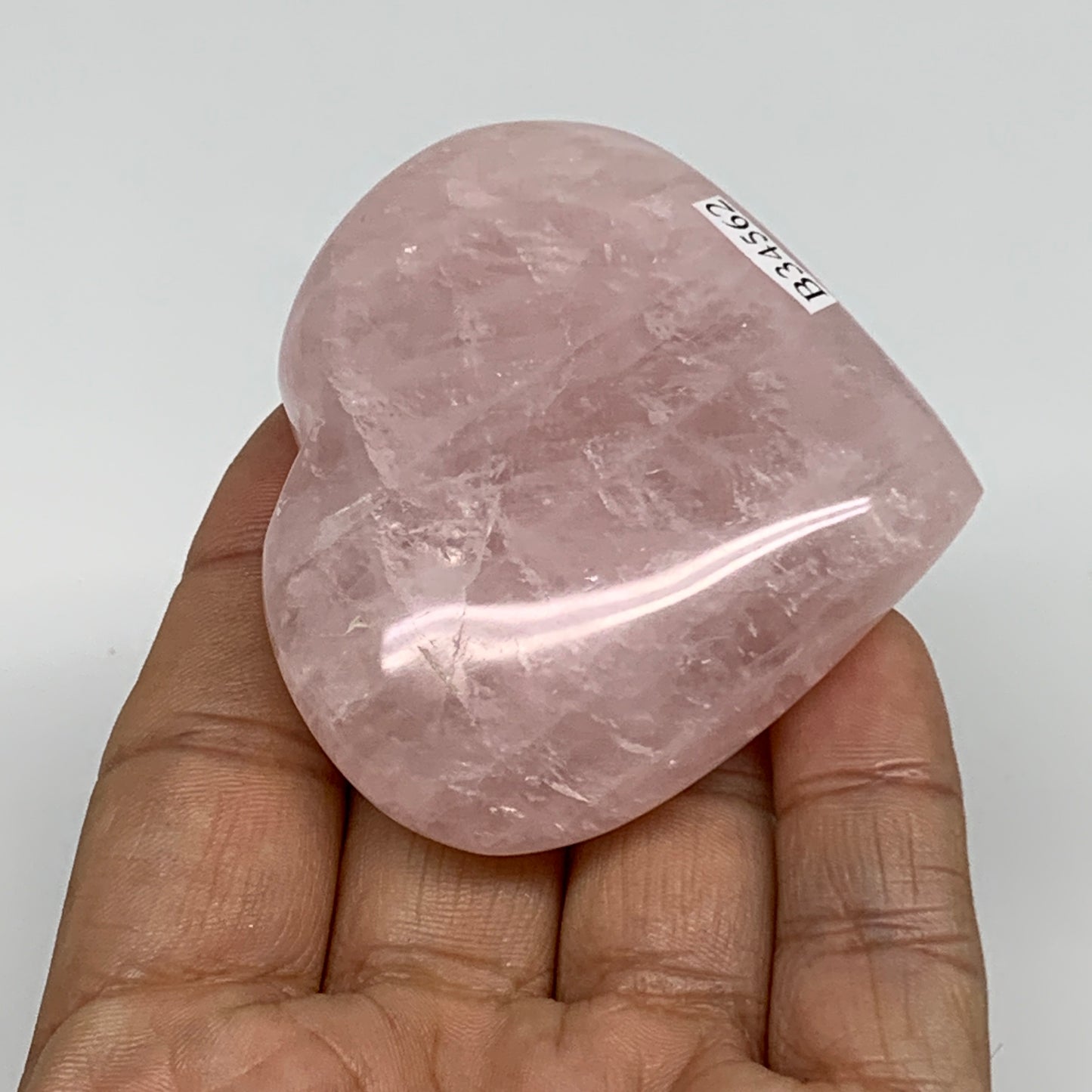 114.4g, 2.2"x2.6"x0.9",  Rose Quartz Heart Healing Crystal @Madagascar, B34562