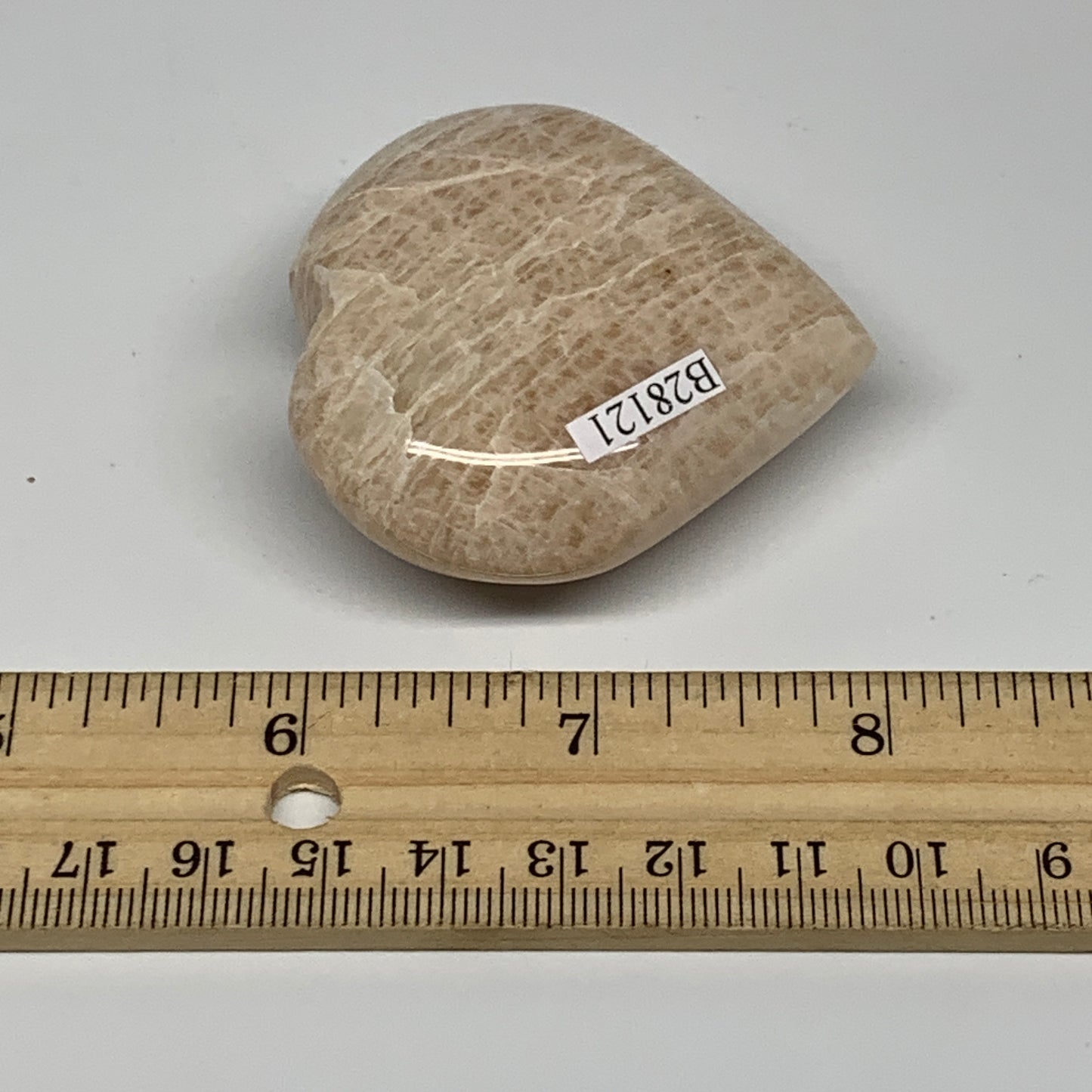 84.3g, 2.1"x2.1"x0.9", Peach Moonstone Heart Crystal Polished Gemstone, B28121