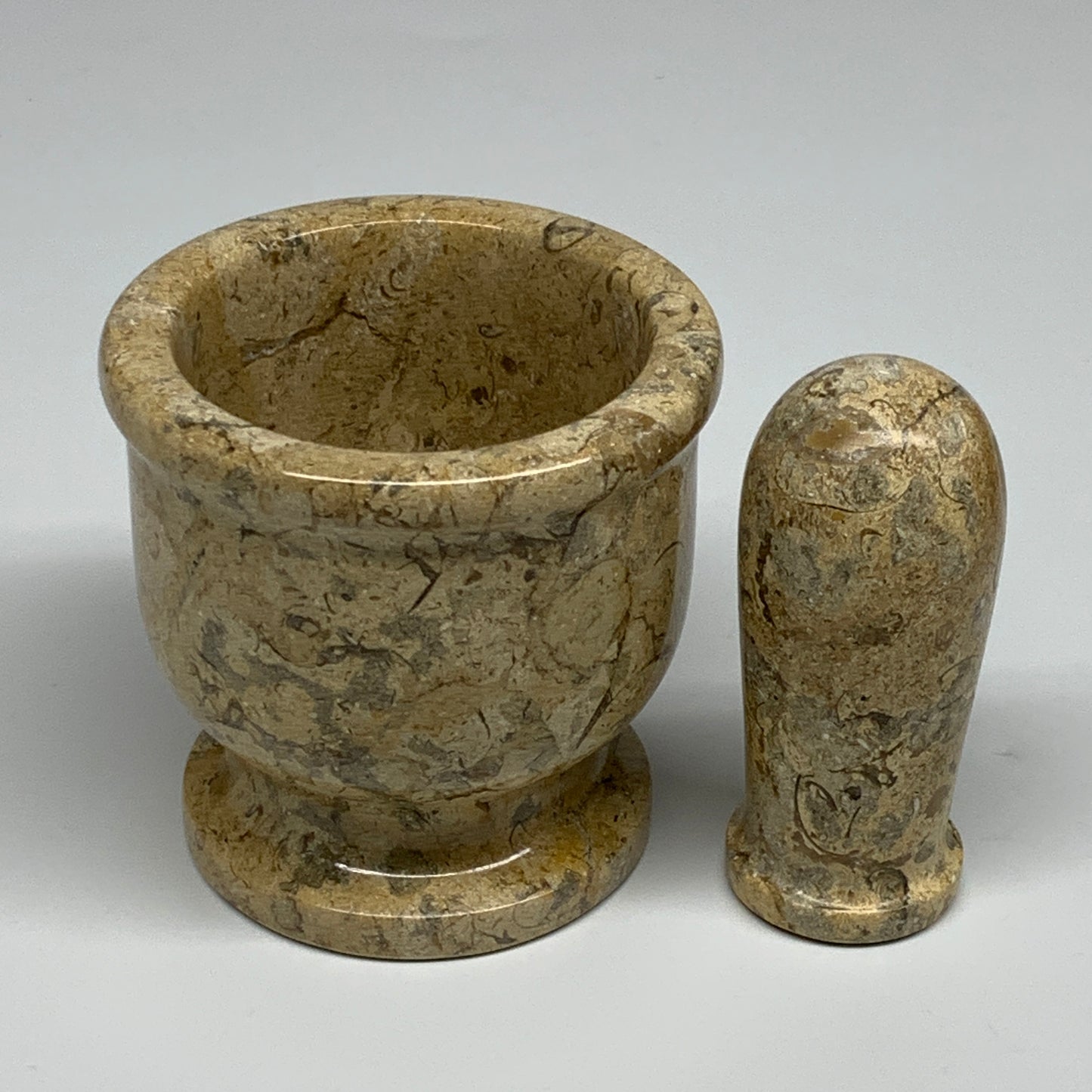 1.2 lbs,  3"x3", Natural Brown Fossils Crystal Pestle and Mortar Handmade, B3255