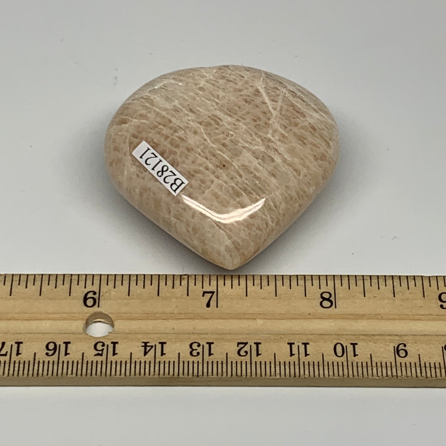 84.3g, 2.1"x2.1"x0.9", Peach Moonstone Heart Crystal Polished Gemstone, B28121