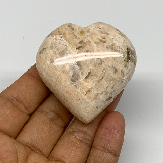 75.4g, 2"x2"x0.9", Peach Moonstone Heart Crystal Polished Gemstone, B28122