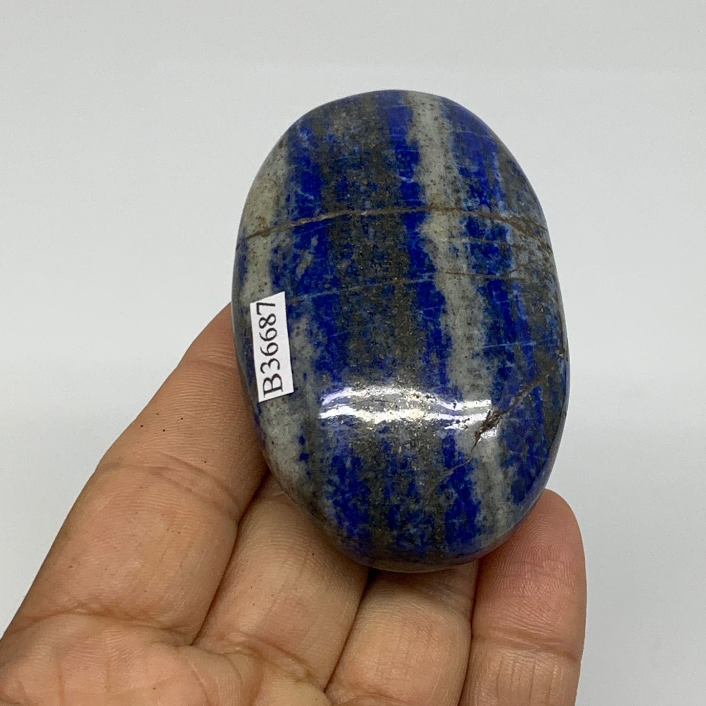 127.3g, 2.7"x1.7"x1", Natural Lapis Lazuli Palm Stone @Afghanistan, B36687