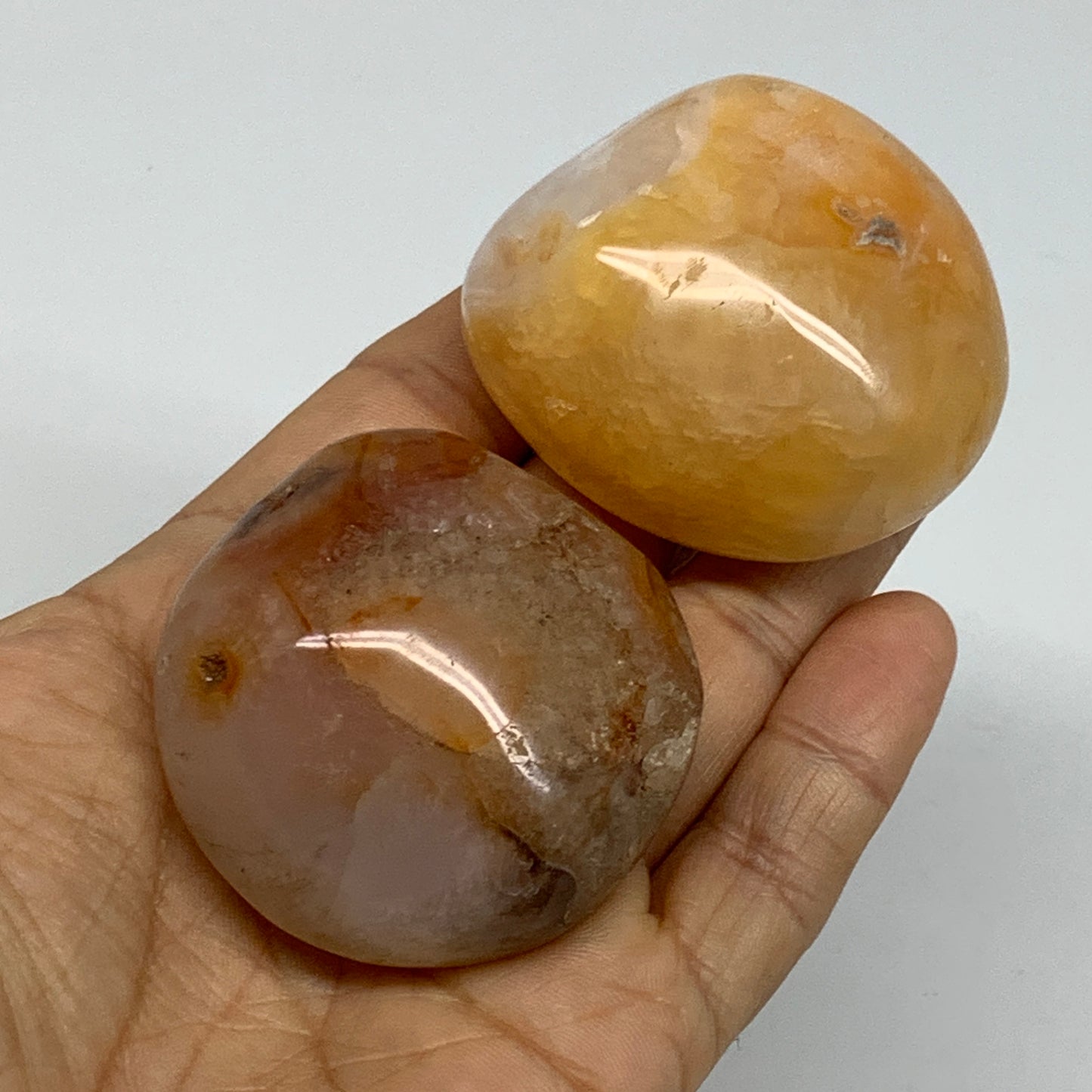 195.2g, 1.9"-2", 2pcs, Red Carnelian Palm-Stone Gem Crystal Polished, B37599