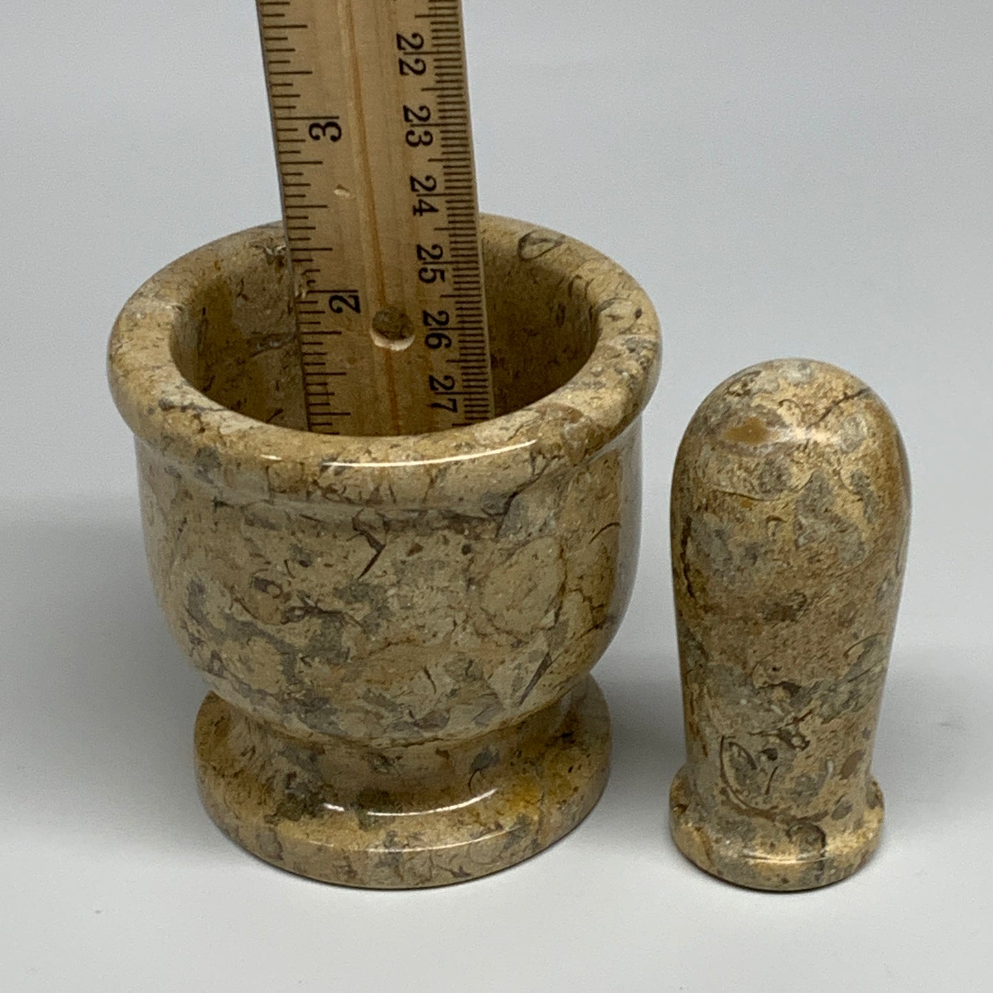 1.2 lbs,  3"x3", Natural Brown Fossils Crystal Pestle and Mortar Handmade, B3255