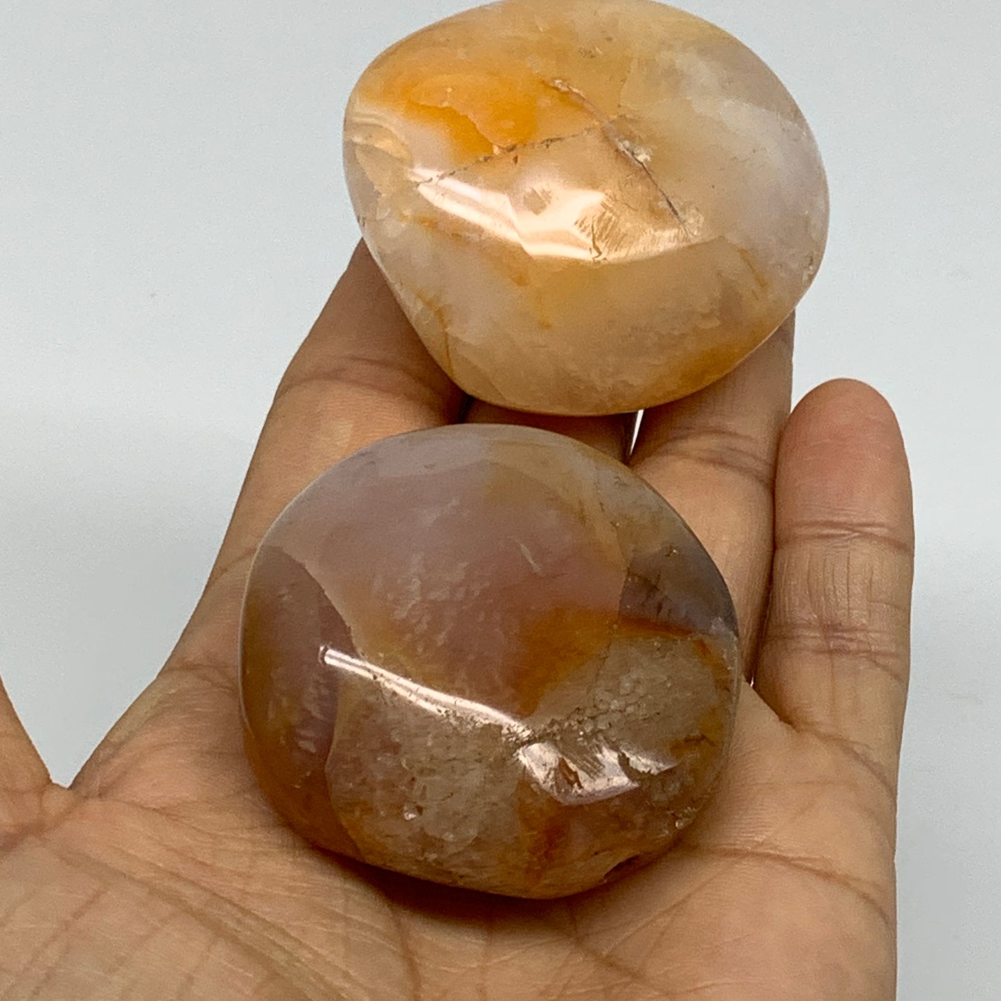 195.2g, 1.9"-2", 2pcs, Red Carnelian Palm-Stone Gem Crystal Polished, B37599