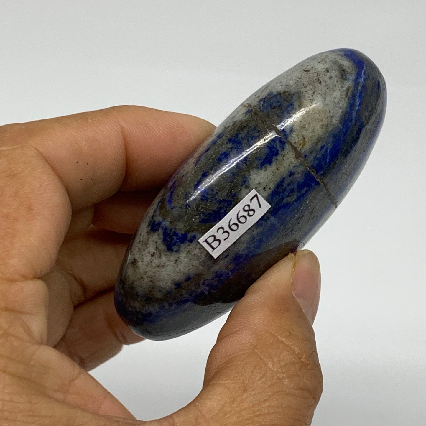 127.3g, 2.7"x1.7"x1", Natural Lapis Lazuli Palm Stone @Afghanistan, B36687