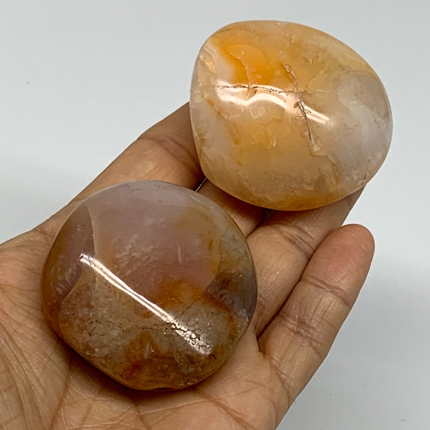 195.2g, 1.9"-2", 2pcs, Red Carnelian Palm-Stone Gem Crystal Polished, B37599