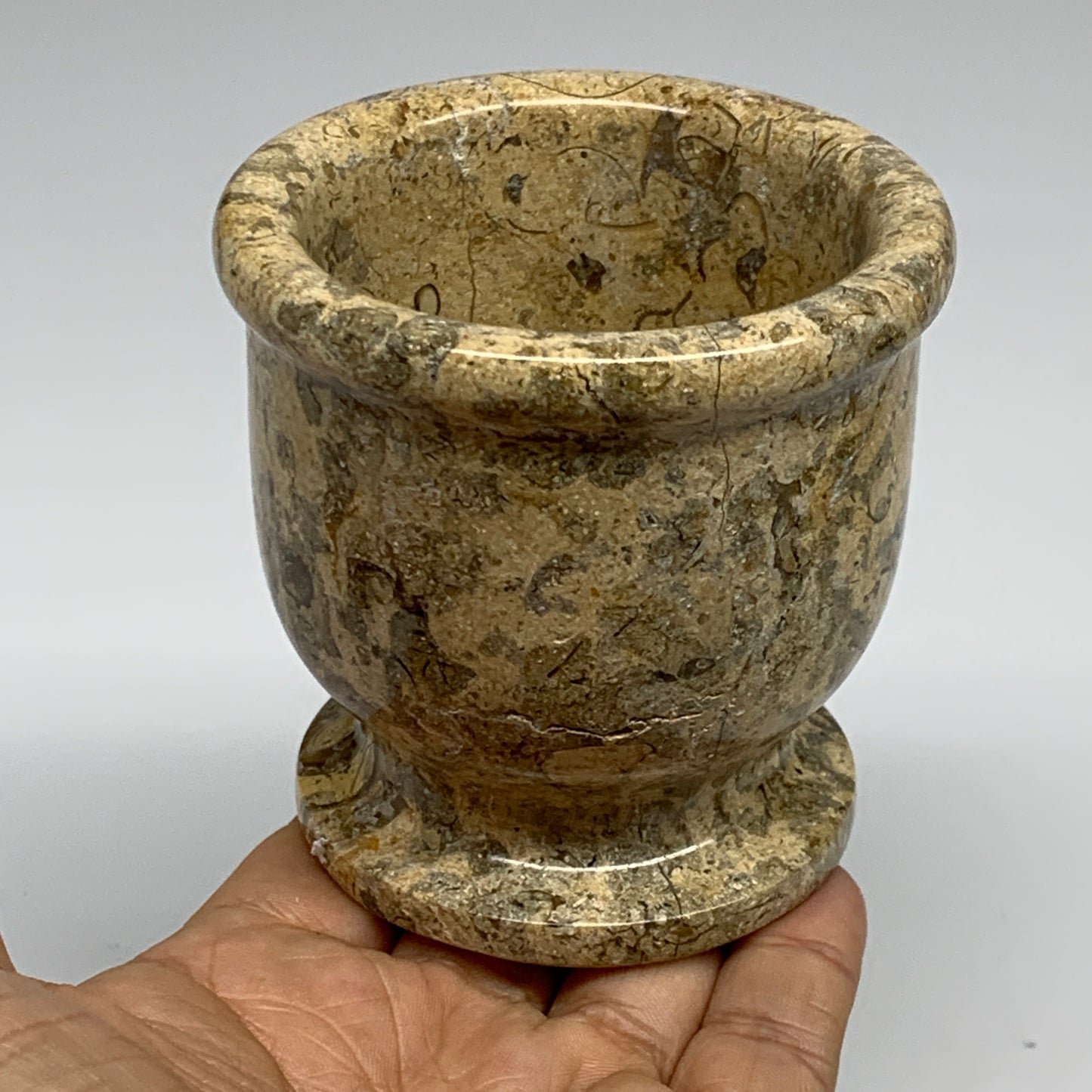 1.09 lbs,  3"x3", Natural Brown Fossils Crystal Pestle and Mortar Handmade, B325