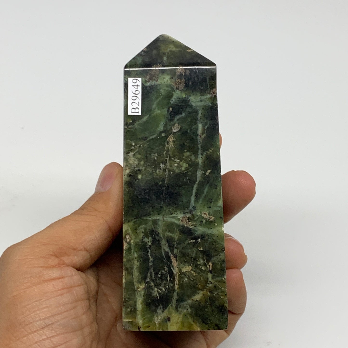 357.7g, 4.4"x1.6"x1.5", Serpentine Point Tower Obelisk Crystal @Pakistan, B29649