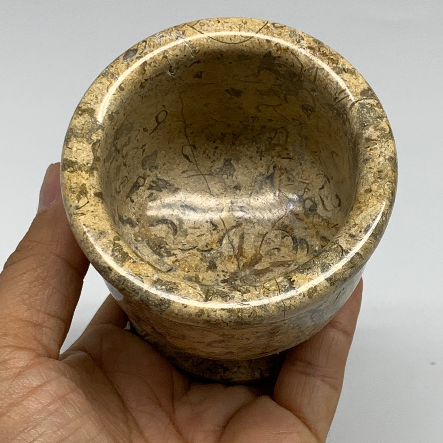 1.09 lbs,  3"x3", Natural Brown Fossils Crystal Pestle and Mortar Handmade, B325