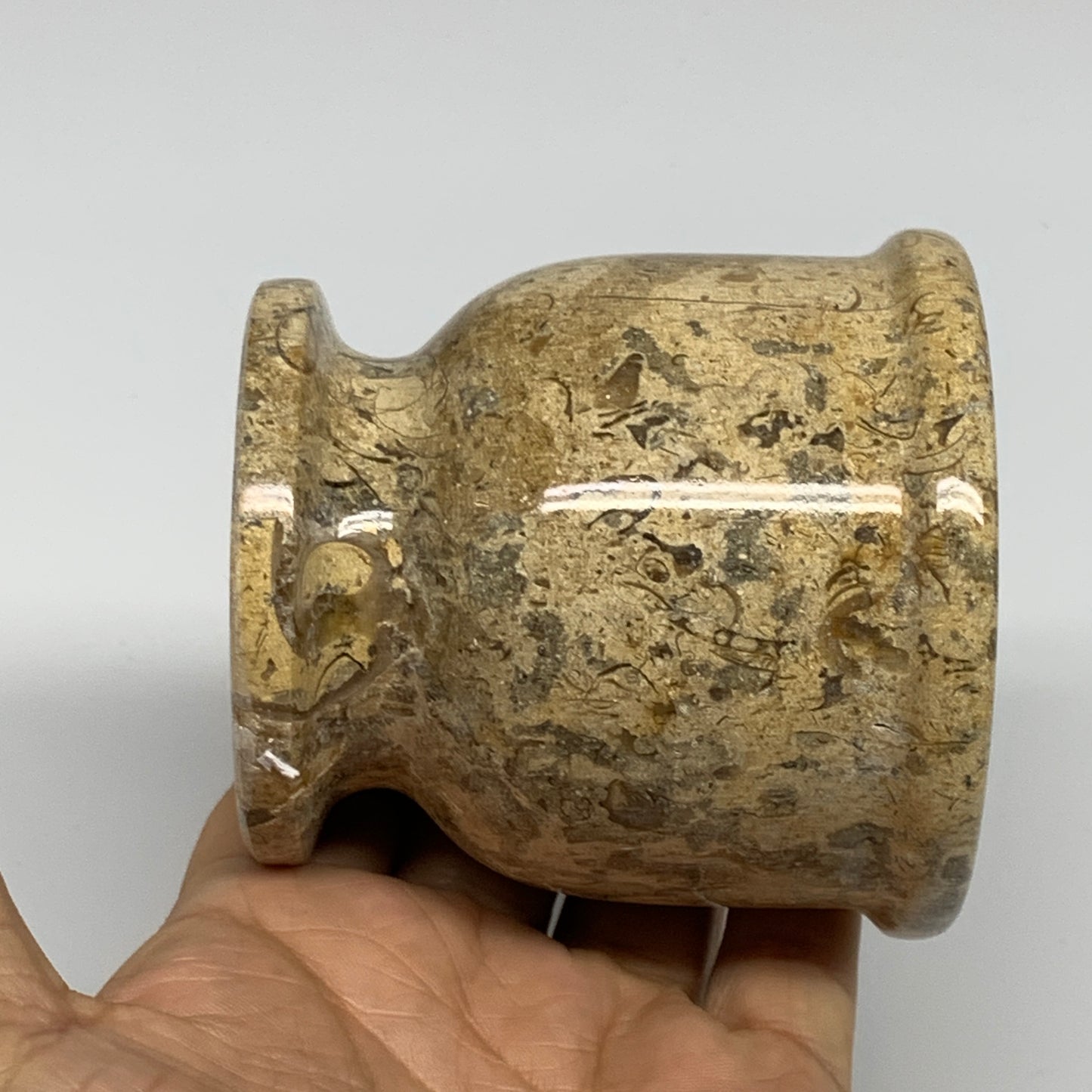 1.09 lbs,  3"x3", Natural Brown Fossils Crystal Pestle and Mortar Handmade, B325