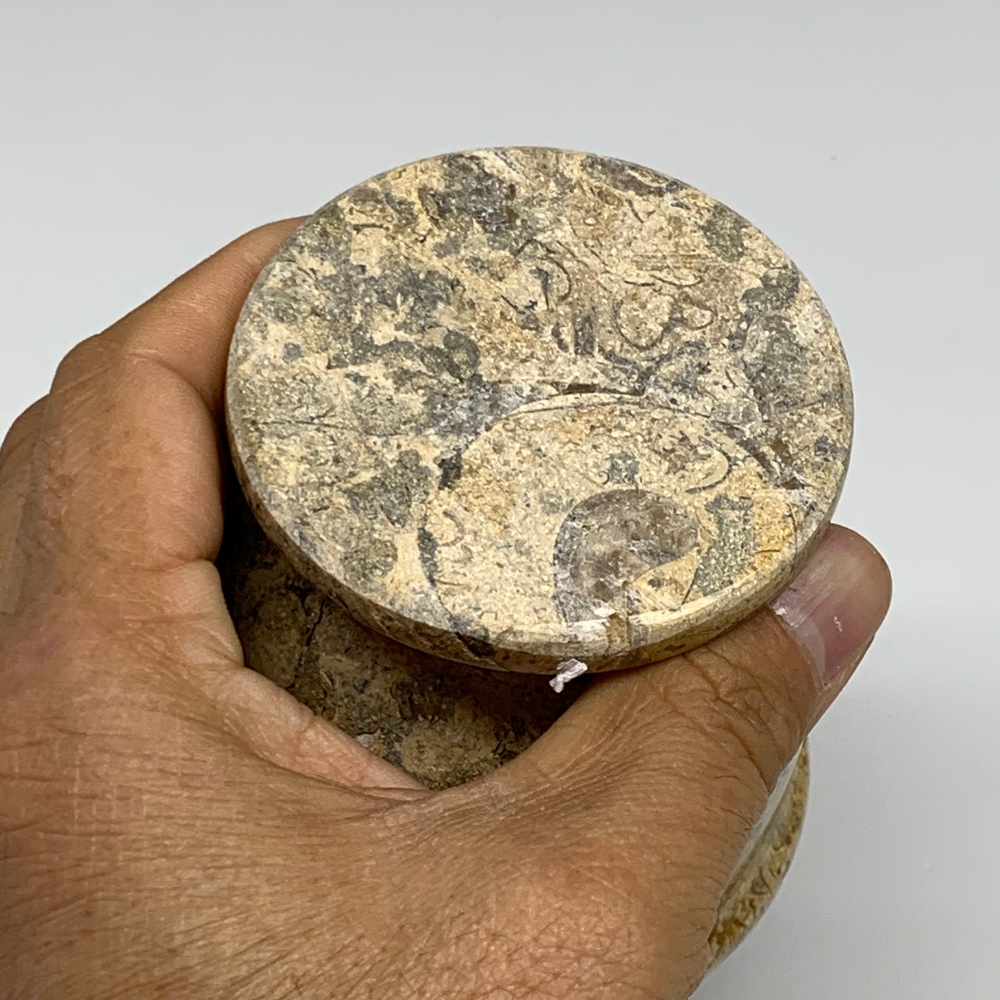 1.09 lbs,  3"x3", Natural Brown Fossils Crystal Pestle and Mortar Handmade, B325