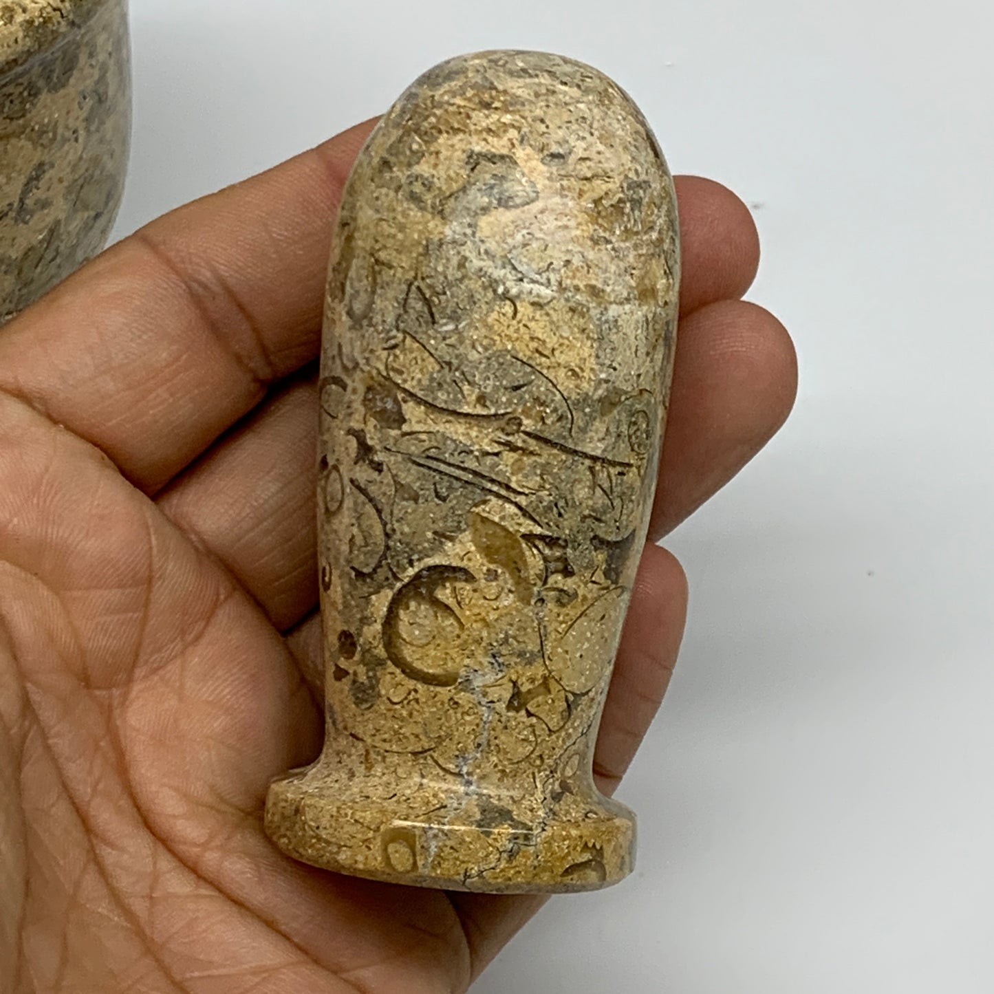 1.09 lbs,  3"x3", Natural Brown Fossils Crystal Pestle and Mortar Handmade, B325