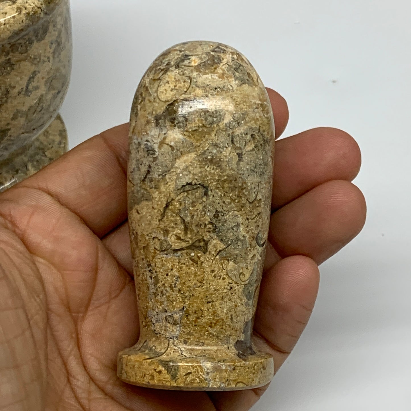 1.09 lbs,  3"x3", Natural Brown Fossils Crystal Pestle and Mortar Handmade, B325