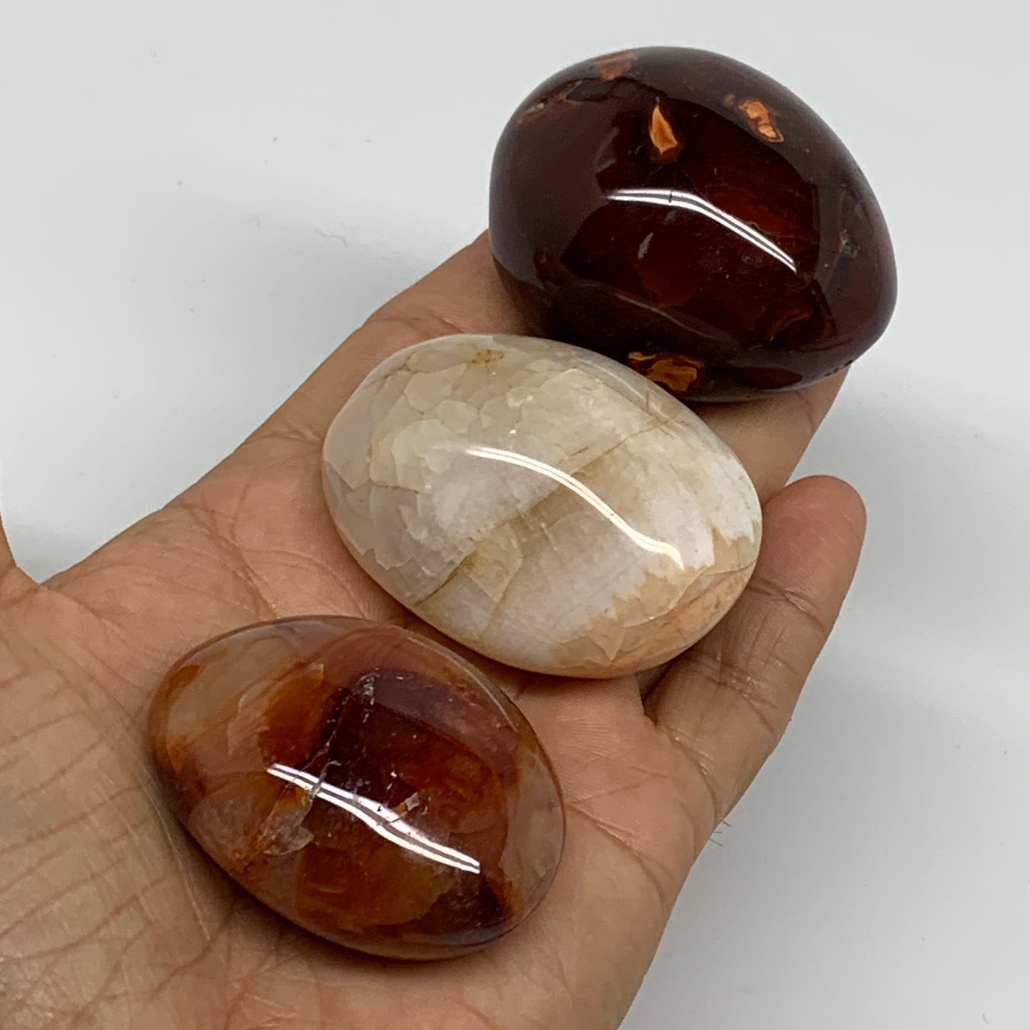 242g, 2"-2.1", 3pcs, Red Carnelian Palm-Stone Gem Crystal Polished, B37600