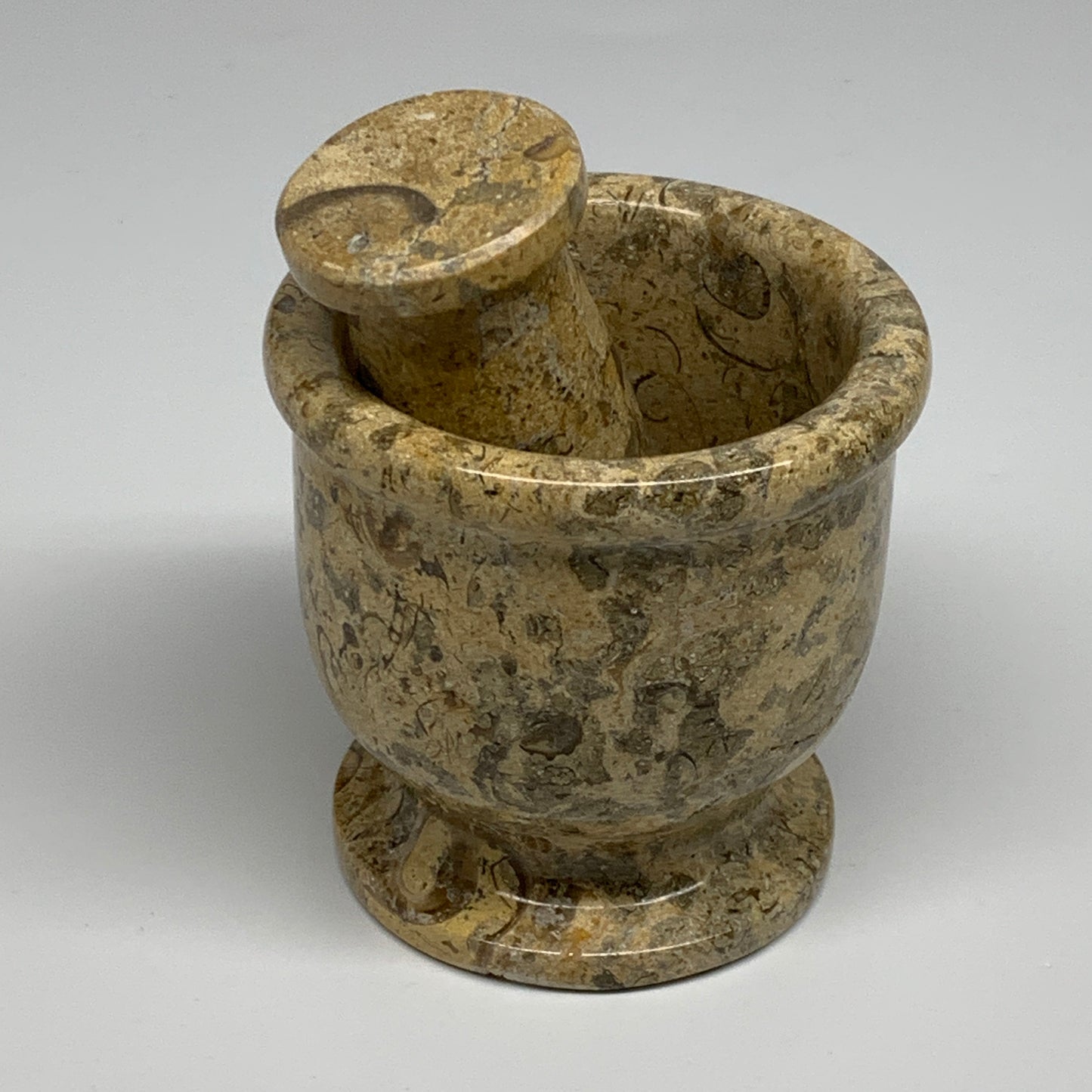 1.09 lbs,  3"x3", Natural Brown Fossils Crystal Pestle and Mortar Handmade, B325