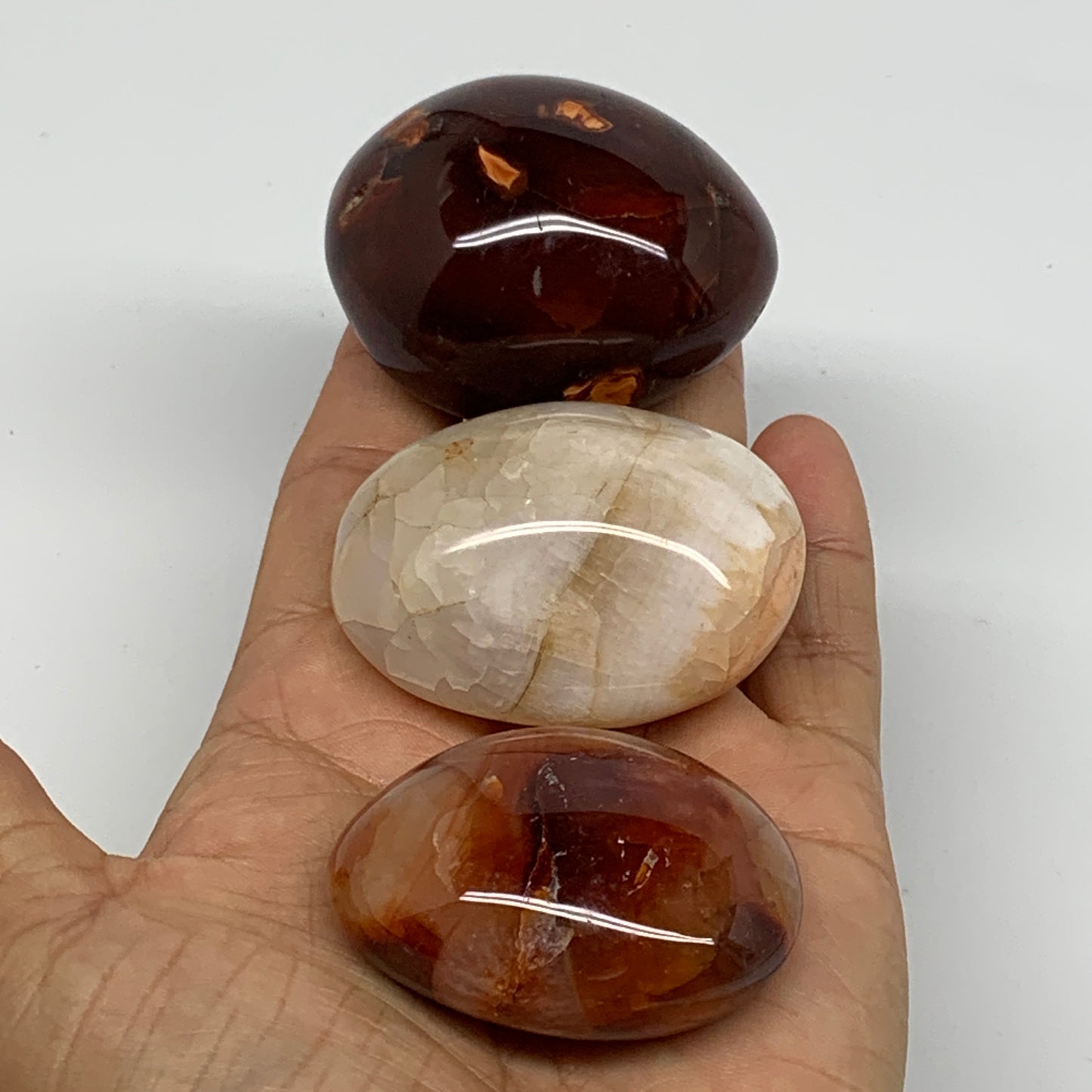 242g, 2"-2.1", 3pcs, Red Carnelian Palm-Stone Gem Crystal Polished, B37600