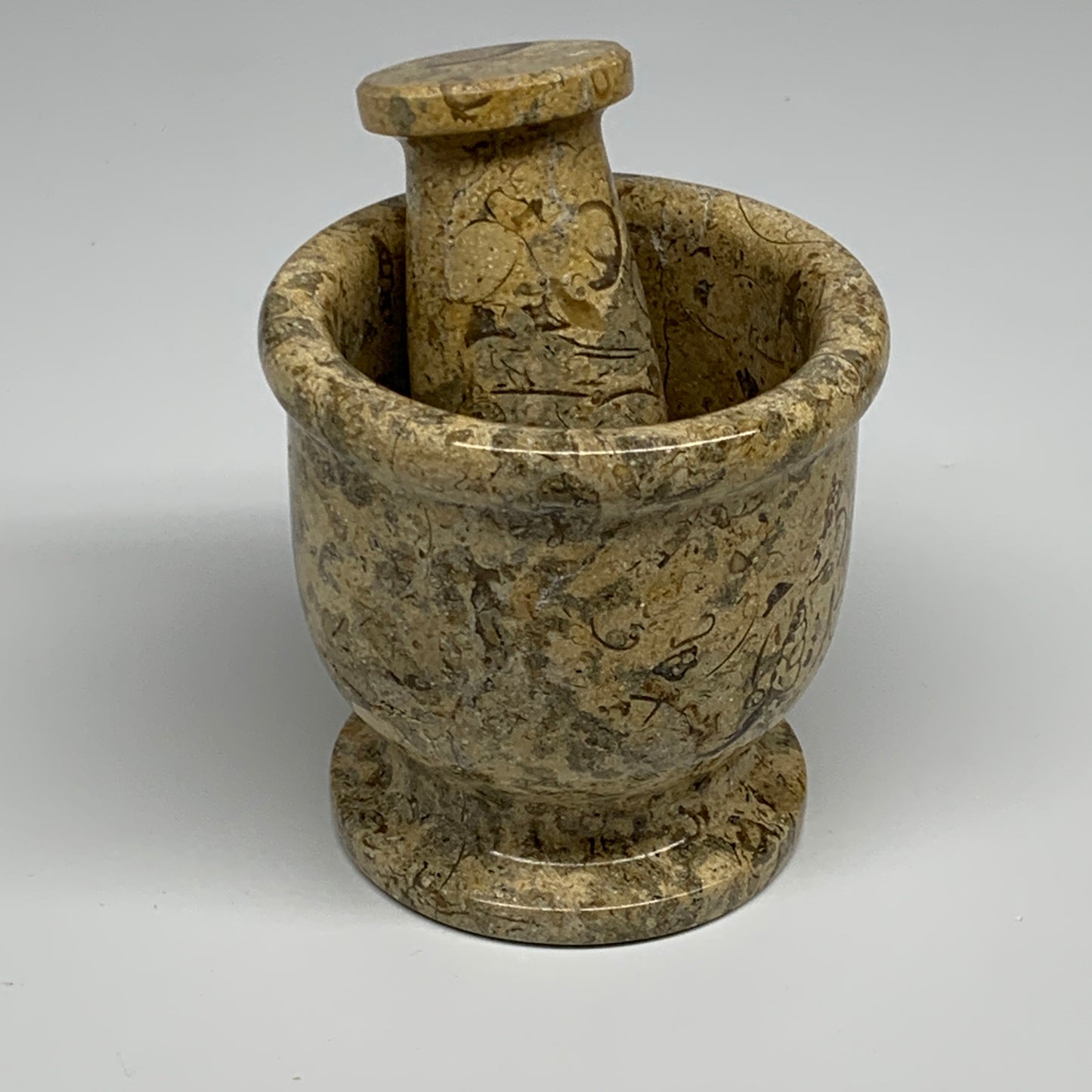 1.09 lbs,  3"x3", Natural Brown Fossils Crystal Pestle and Mortar Handmade, B325