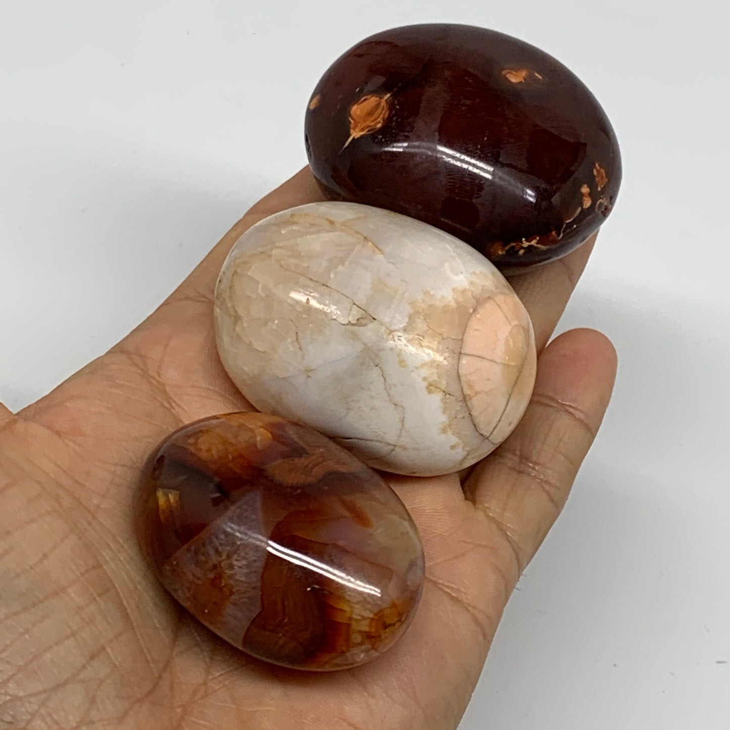 242g, 2"-2.1", 3pcs, Red Carnelian Palm-Stone Gem Crystal Polished, B37600