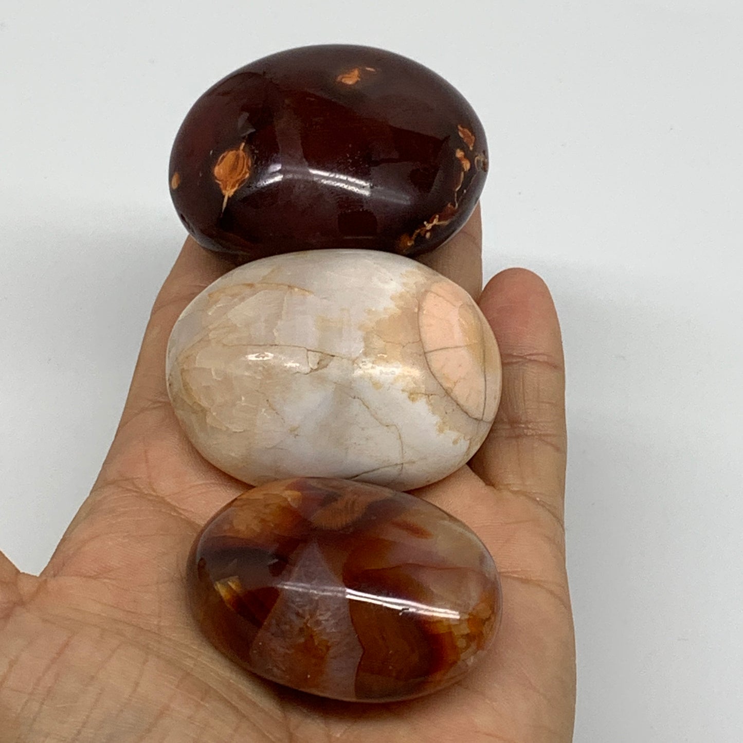 242g, 2"-2.1", 3pcs, Red Carnelian Palm-Stone Gem Crystal Polished, B37600