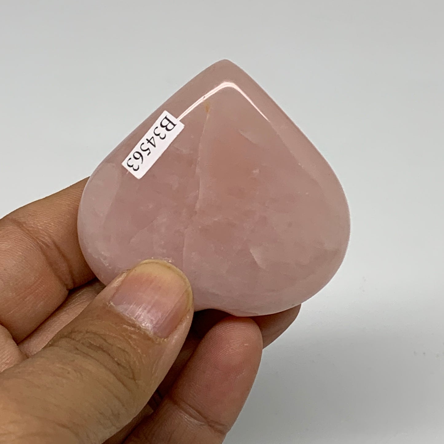 72.7g, 2"x2.2"x0.7",  Rose Quartz Heart Healing Crystal @Madagascar, B34563