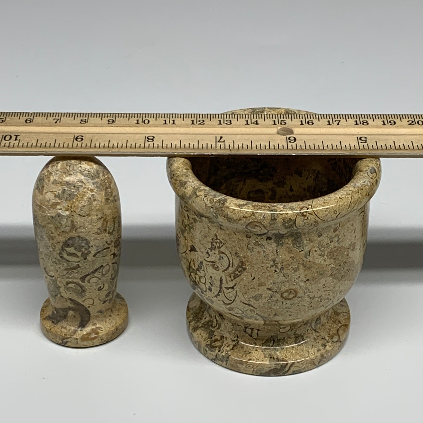 1.09 lbs,  3"x3", Natural Brown Fossils Crystal Pestle and Mortar Handmade, B325