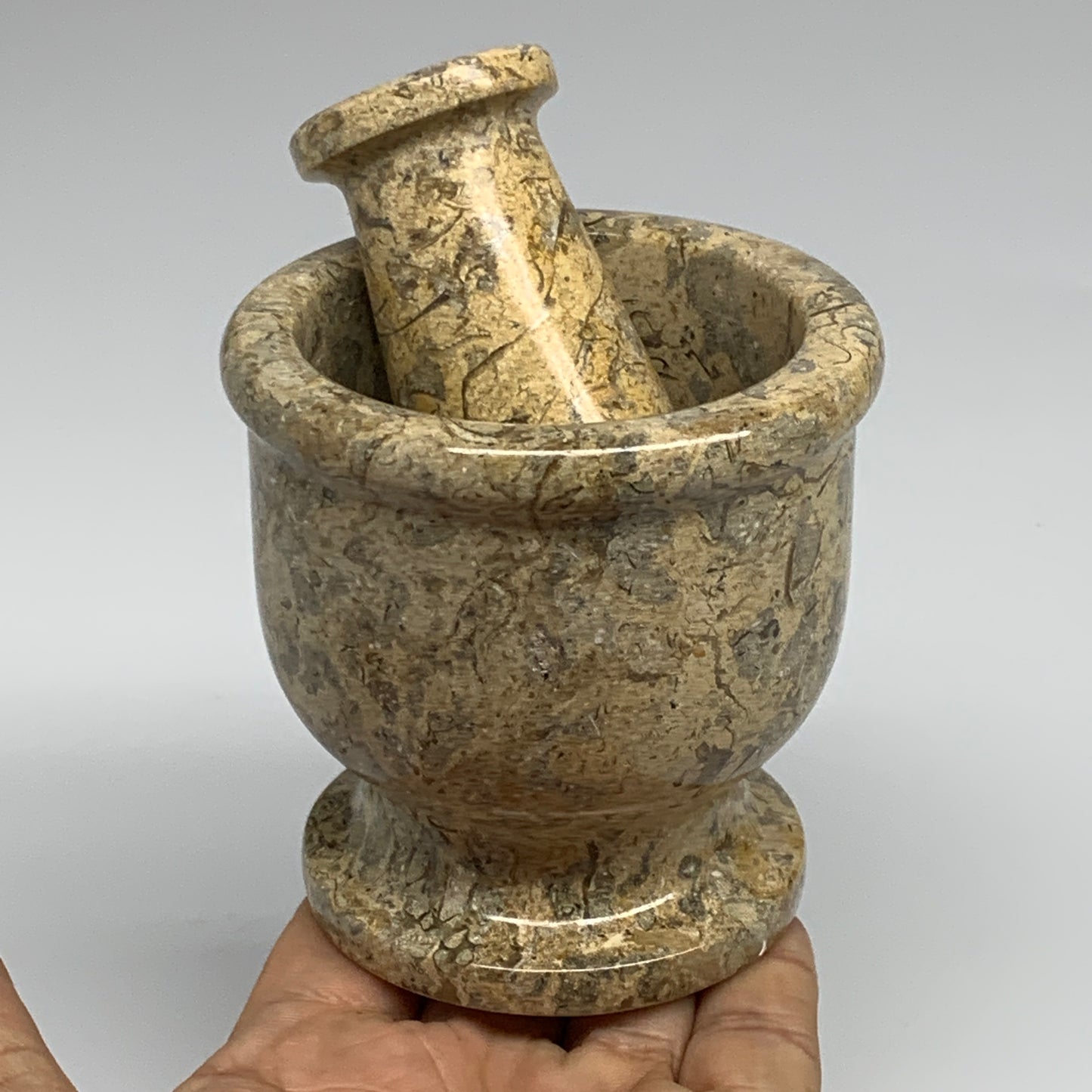 1.19 lbs,  3"x3", Natural Brown Fossils Crystal Pestle and Mortar Handmade, B325