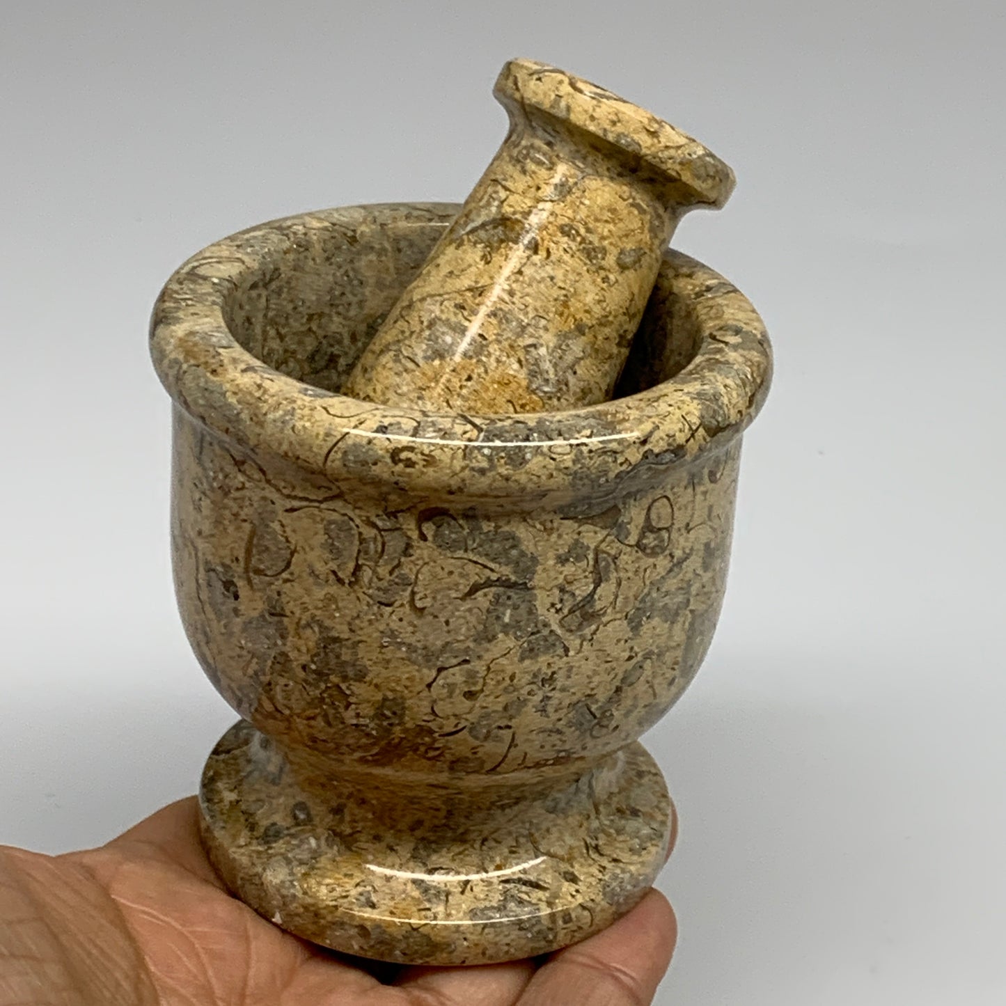 1.19 lbs,  3"x3", Natural Brown Fossils Crystal Pestle and Mortar Handmade, B325