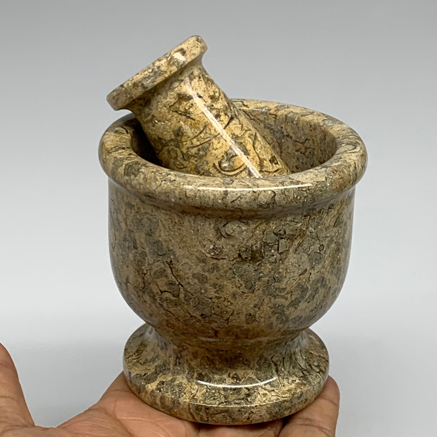 1.19 lbs,  3"x3", Natural Brown Fossils Crystal Pestle and Mortar Handmade, B325