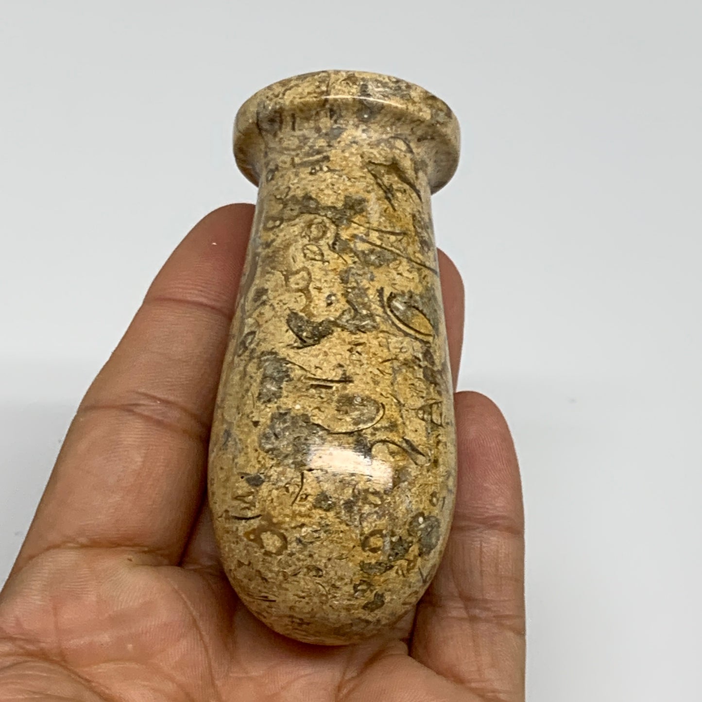 1.19 lbs,  3"x3", Natural Brown Fossils Crystal Pestle and Mortar Handmade, B325