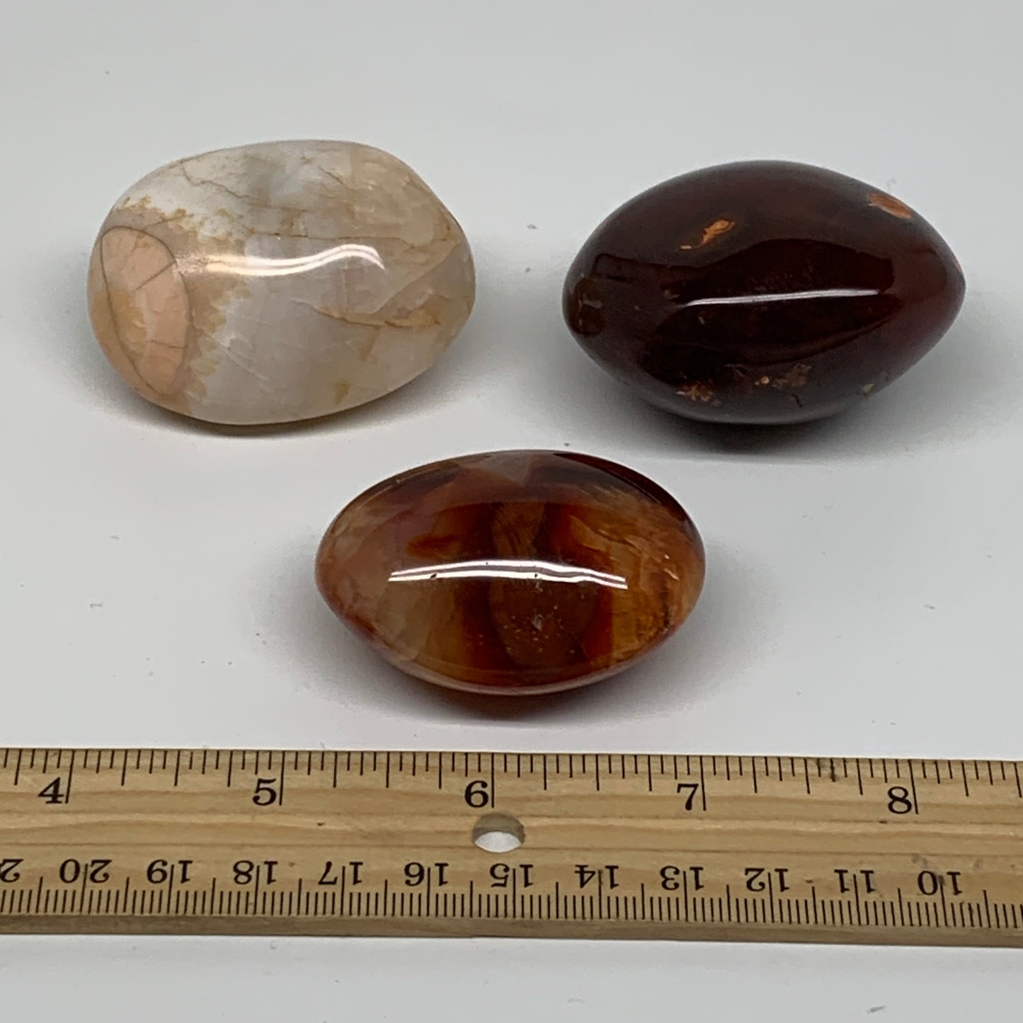 242g, 2"-2.1", 3pcs, Red Carnelian Palm-Stone Gem Crystal Polished, B37600