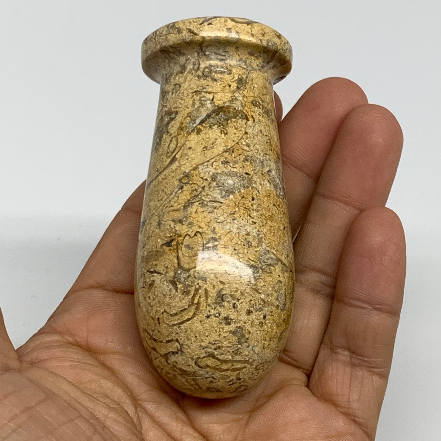 1.19 lbs,  3"x3", Natural Brown Fossils Crystal Pestle and Mortar Handmade, B325